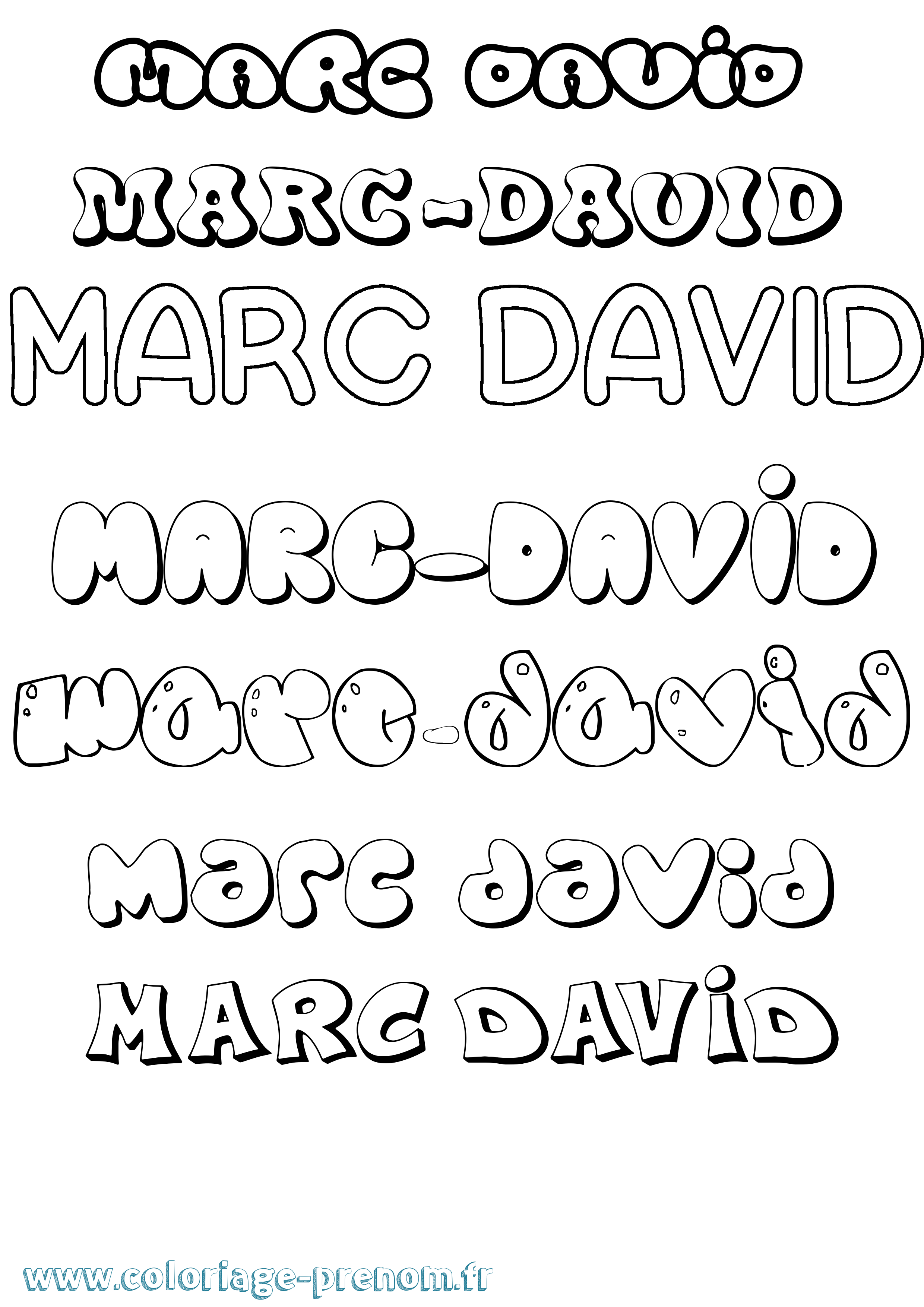 Coloriage Marc-David Bubble Coloriage prénom Marc-David Bubble
