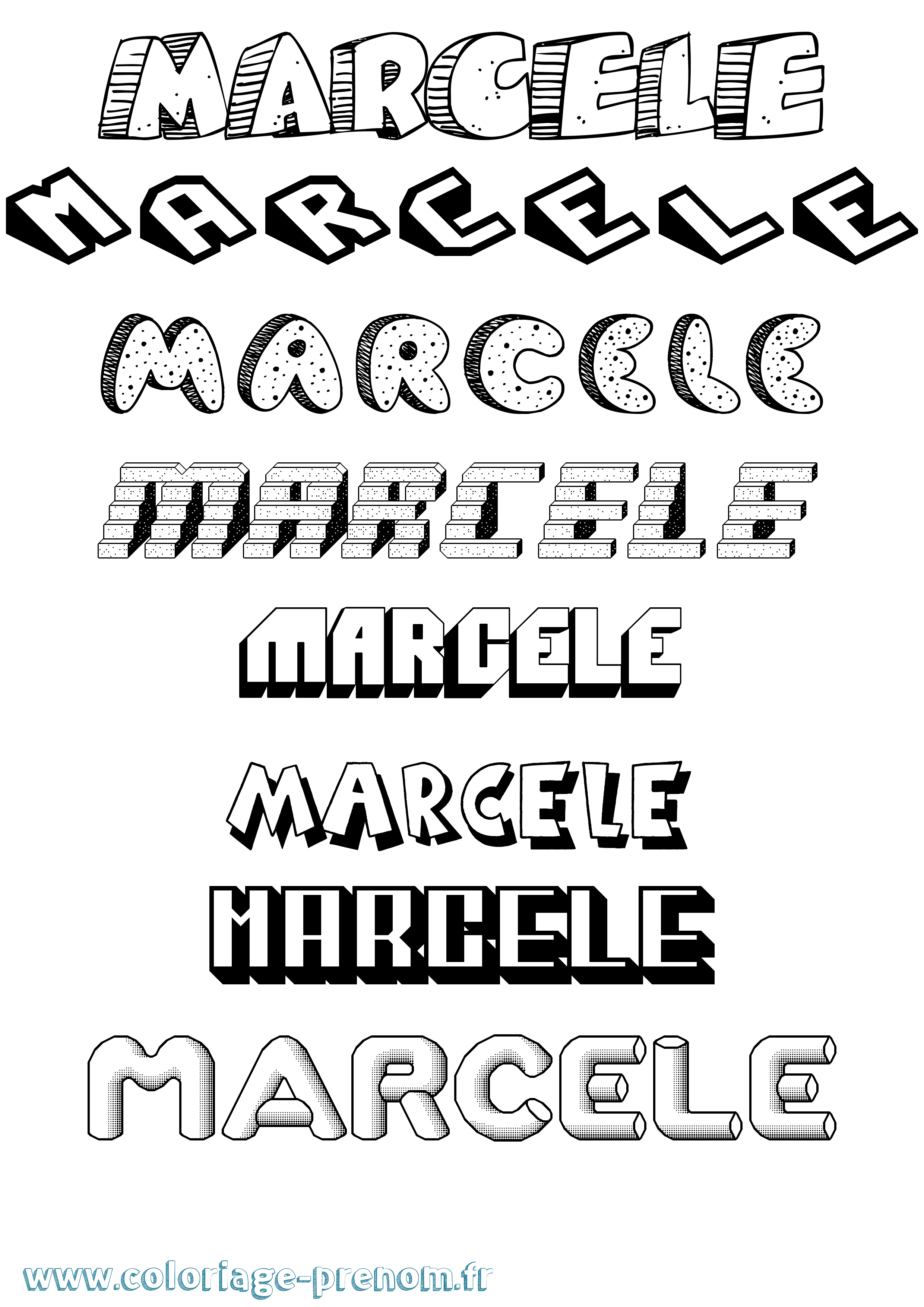 Coloriage Marcele Effet 3D Coloriage prénom Marcele Effet 3D