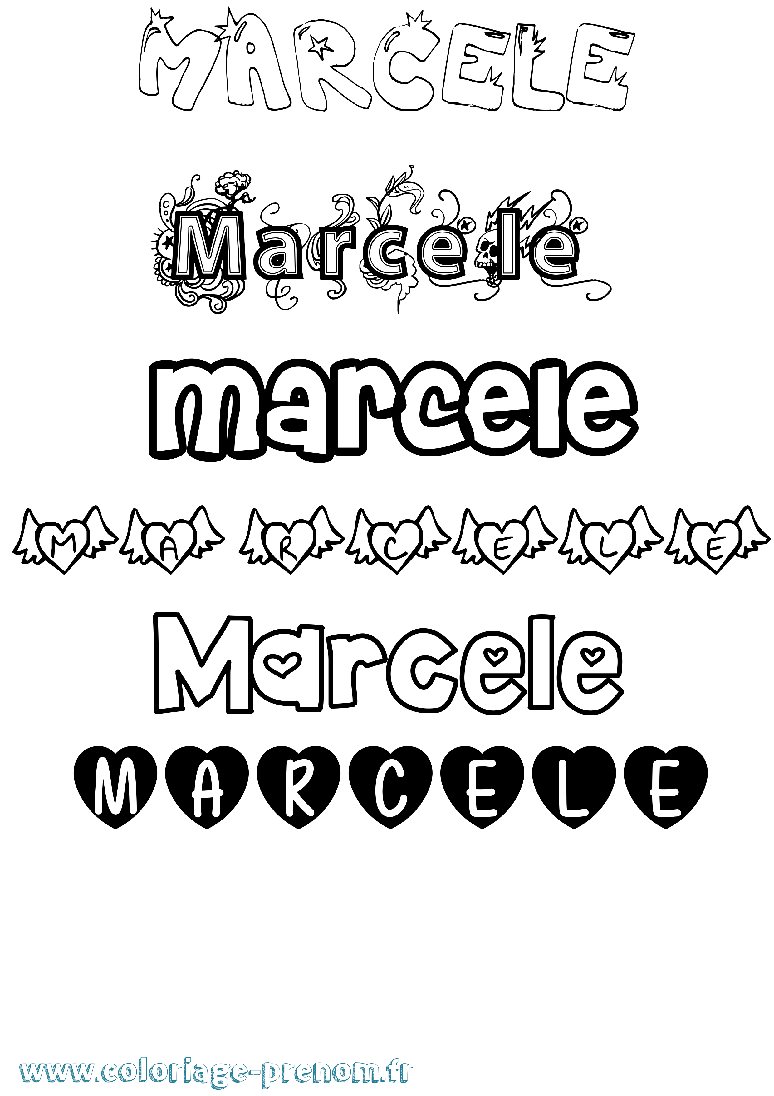 Coloriage Marcele Girly Coloriage prénom Marcele Girly