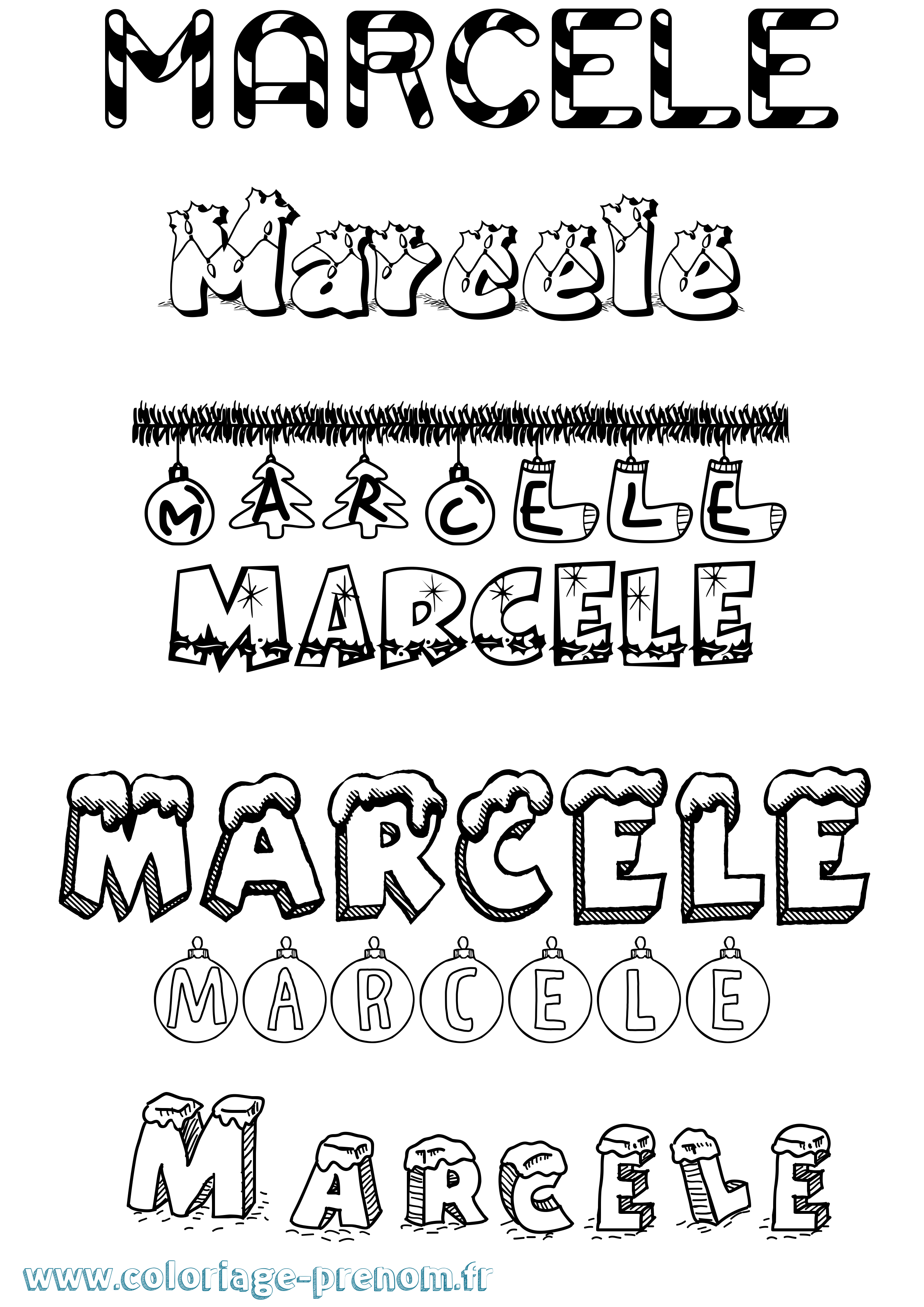 Coloriage Marcele Noël Coloriage prénom Marcele Noël