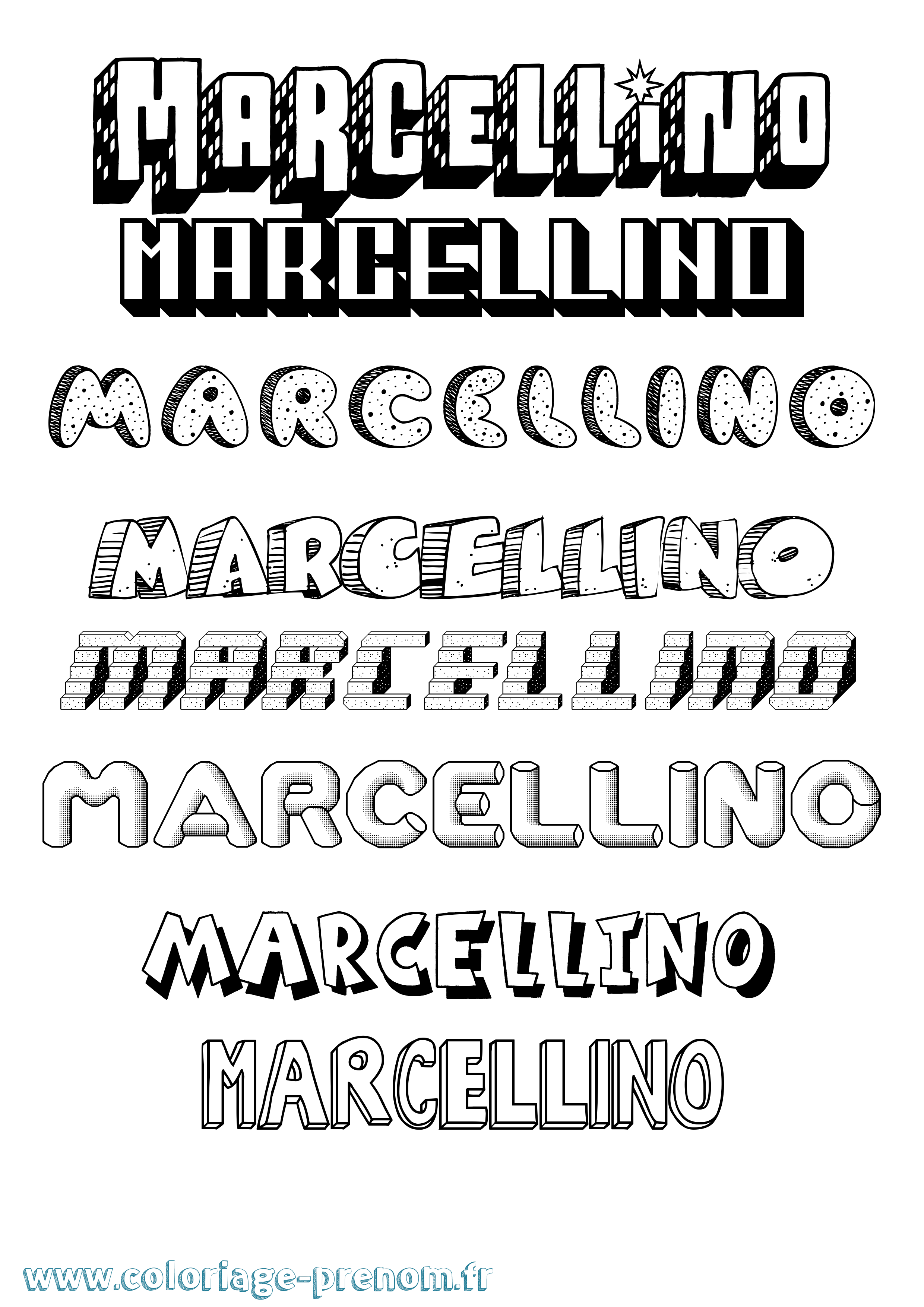 Coloriage Marcellino Effet 3D Coloriage prénom Marcellino Effet 3D