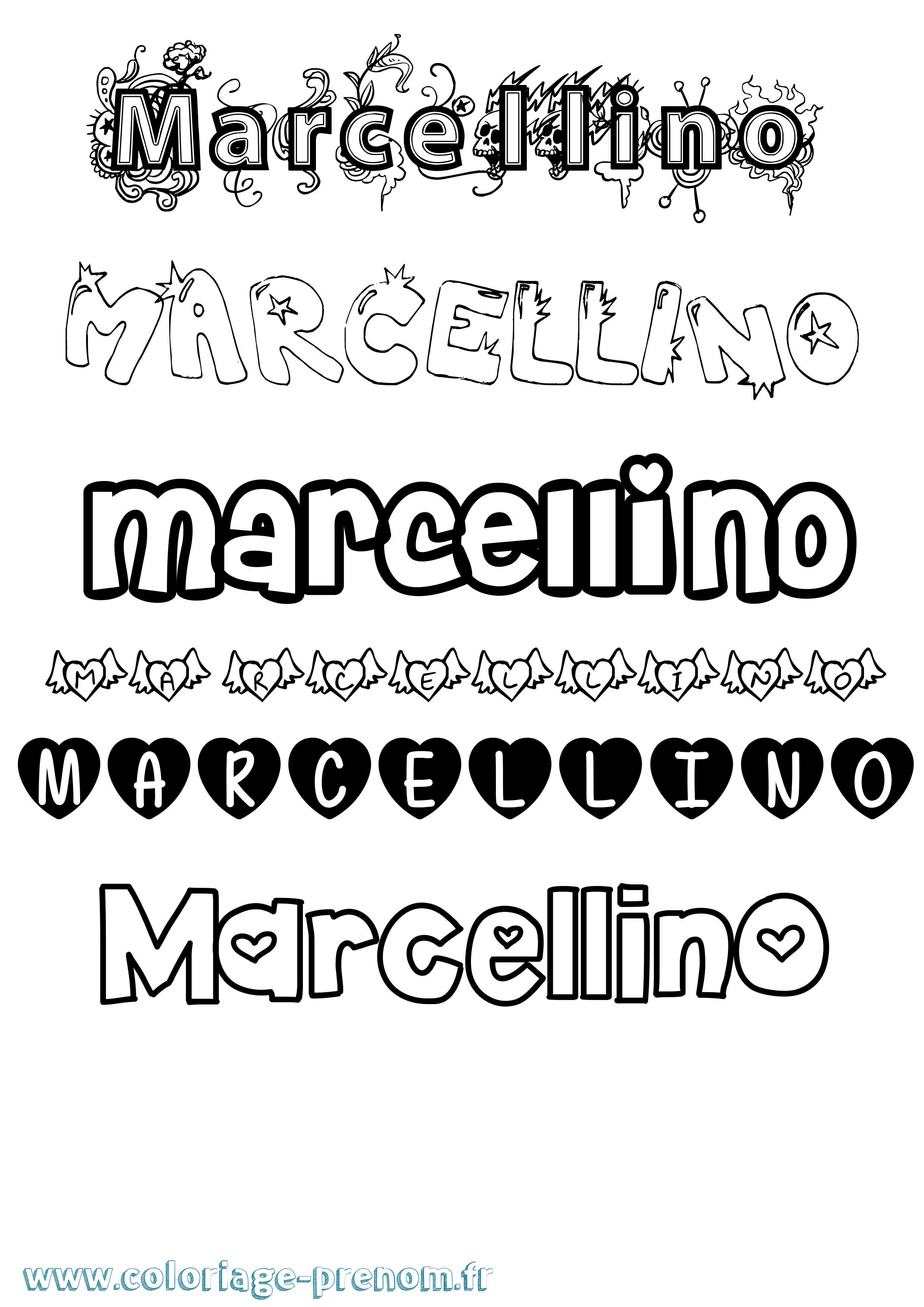 Coloriage Marcellino Girly Coloriage prénom Marcellino Girly