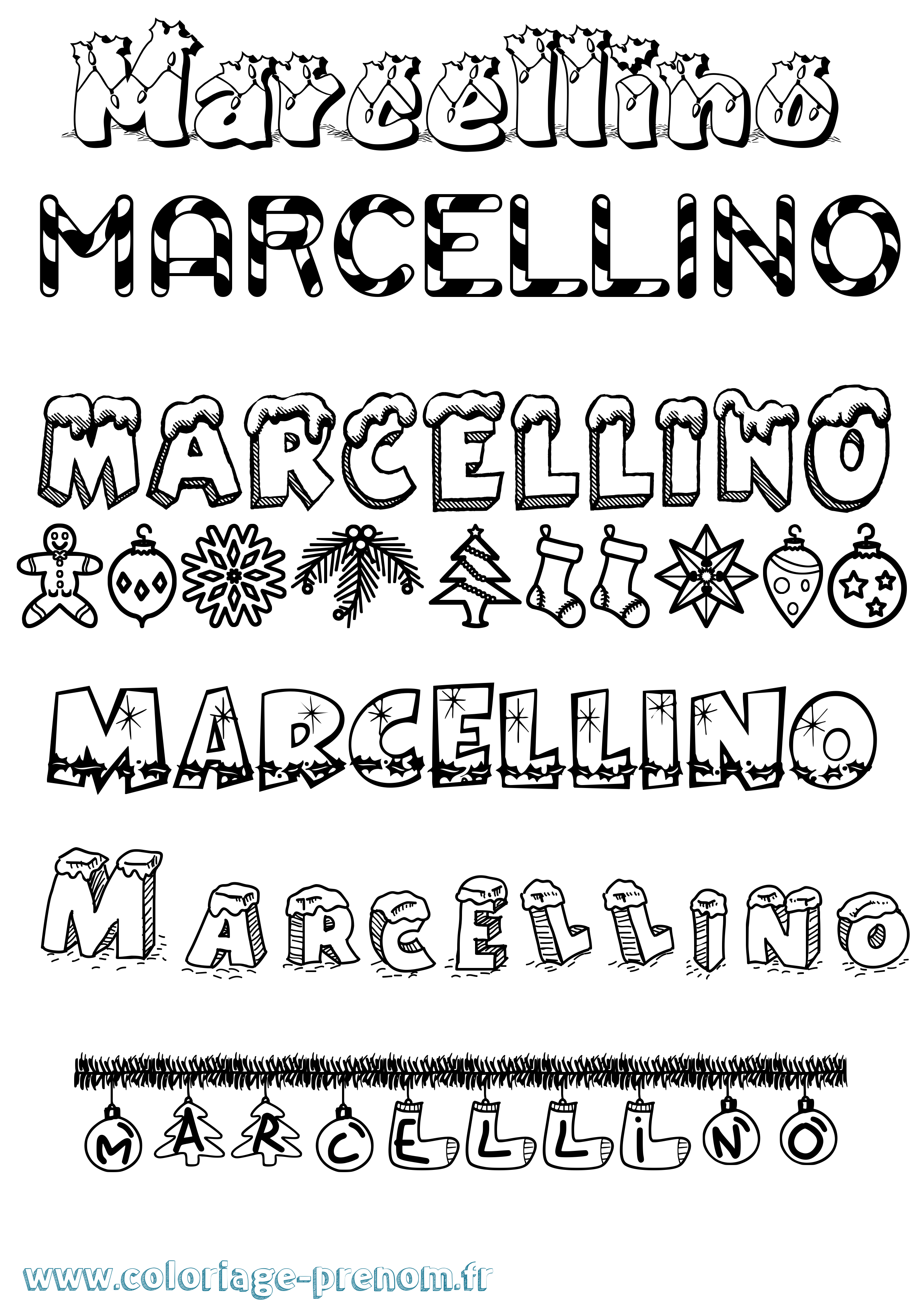Coloriage Marcellino Noël Coloriage prénom Marcellino Noël