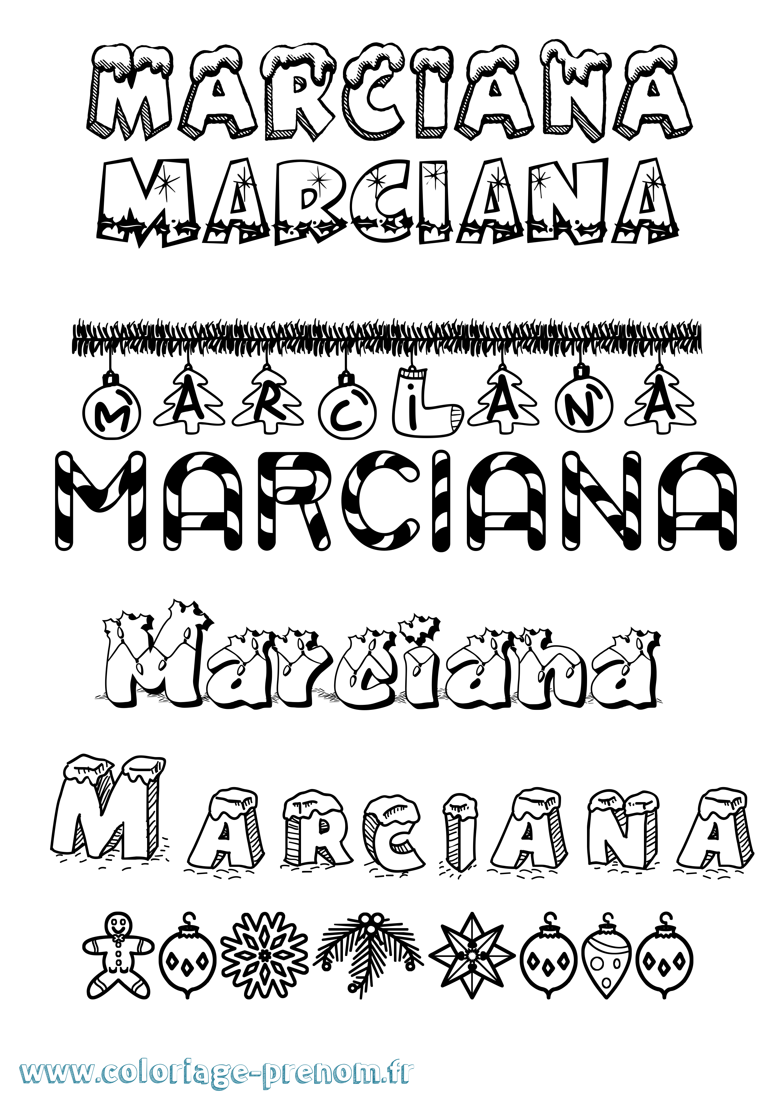 Coloriage Marciana Noël Coloriage prénom Marciana Noël