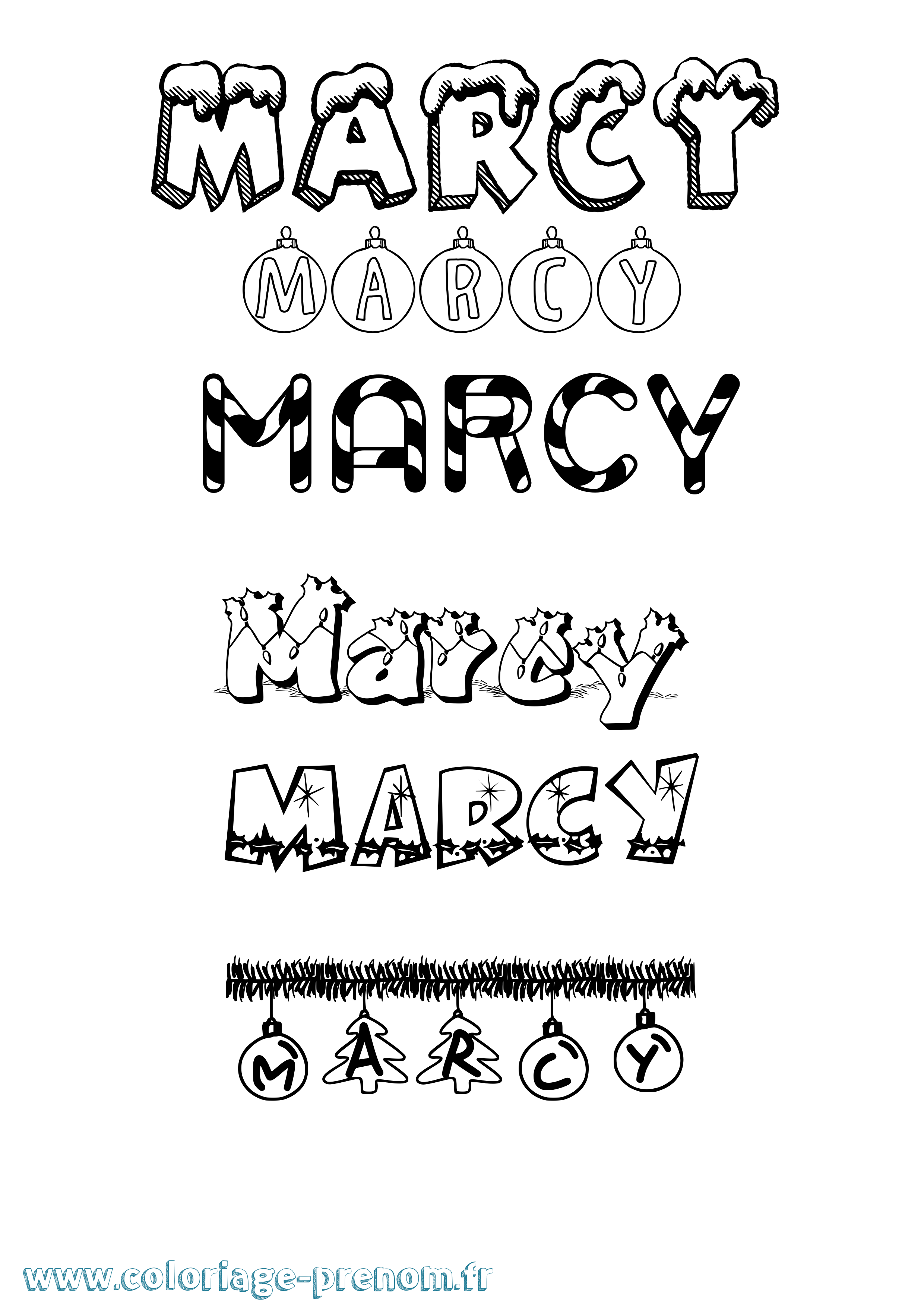 Coloriage Marcy Noël Coloriage prénom Marcy Noël