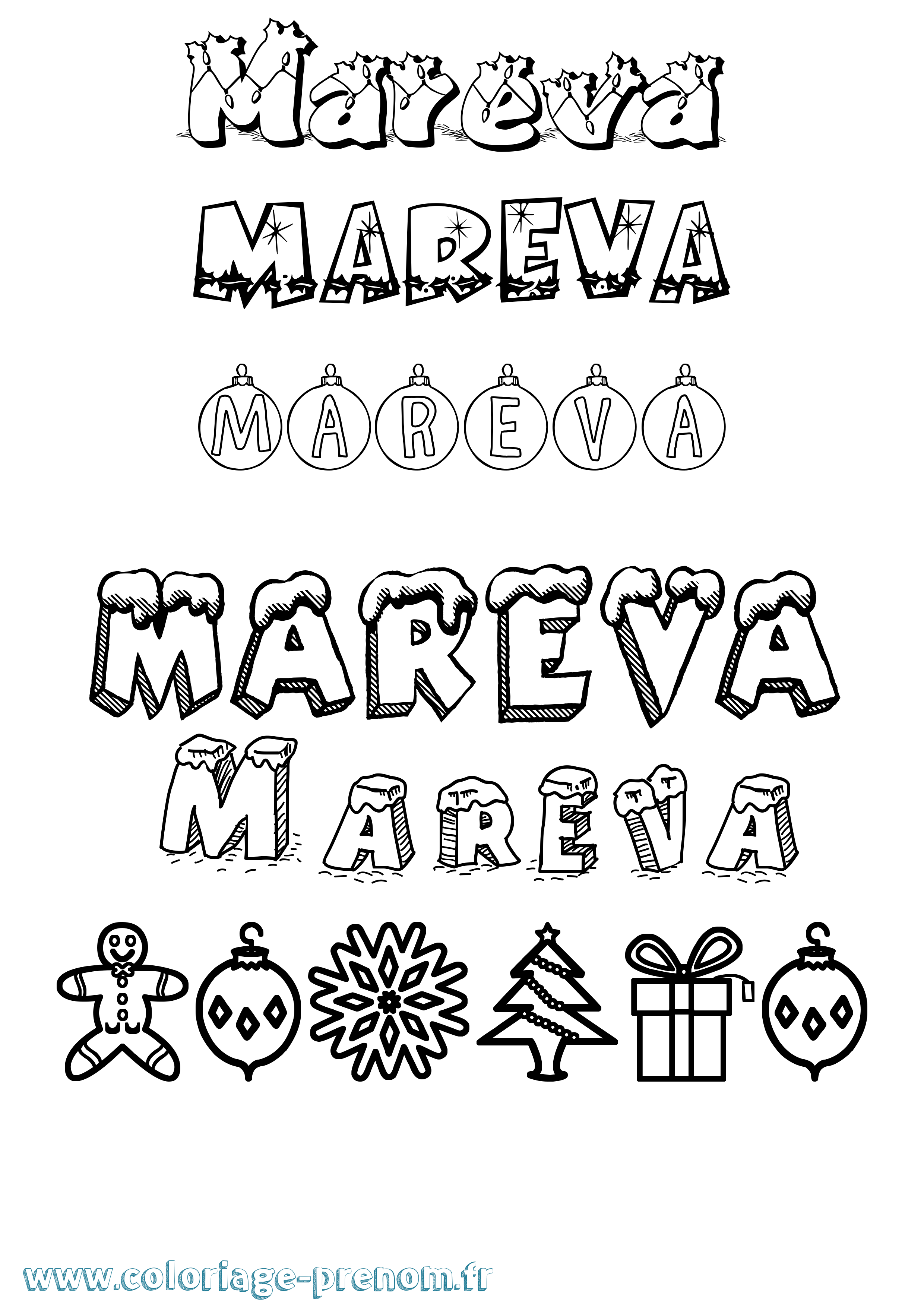 Coloriage Mareva Noël Coloriage prénom Mareva Noël