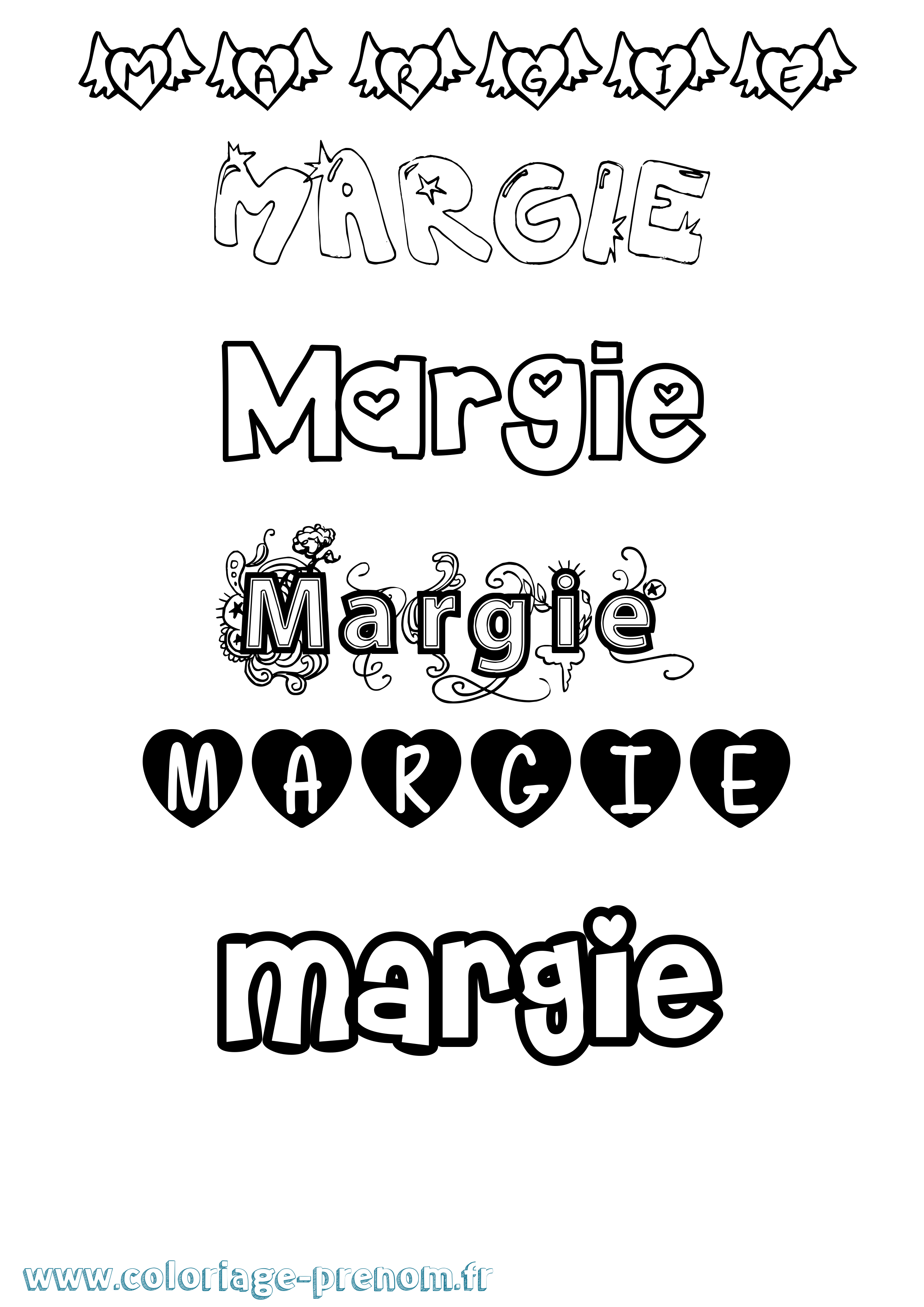 Coloriage Margie Girly Coloriage prénom Margie Girly