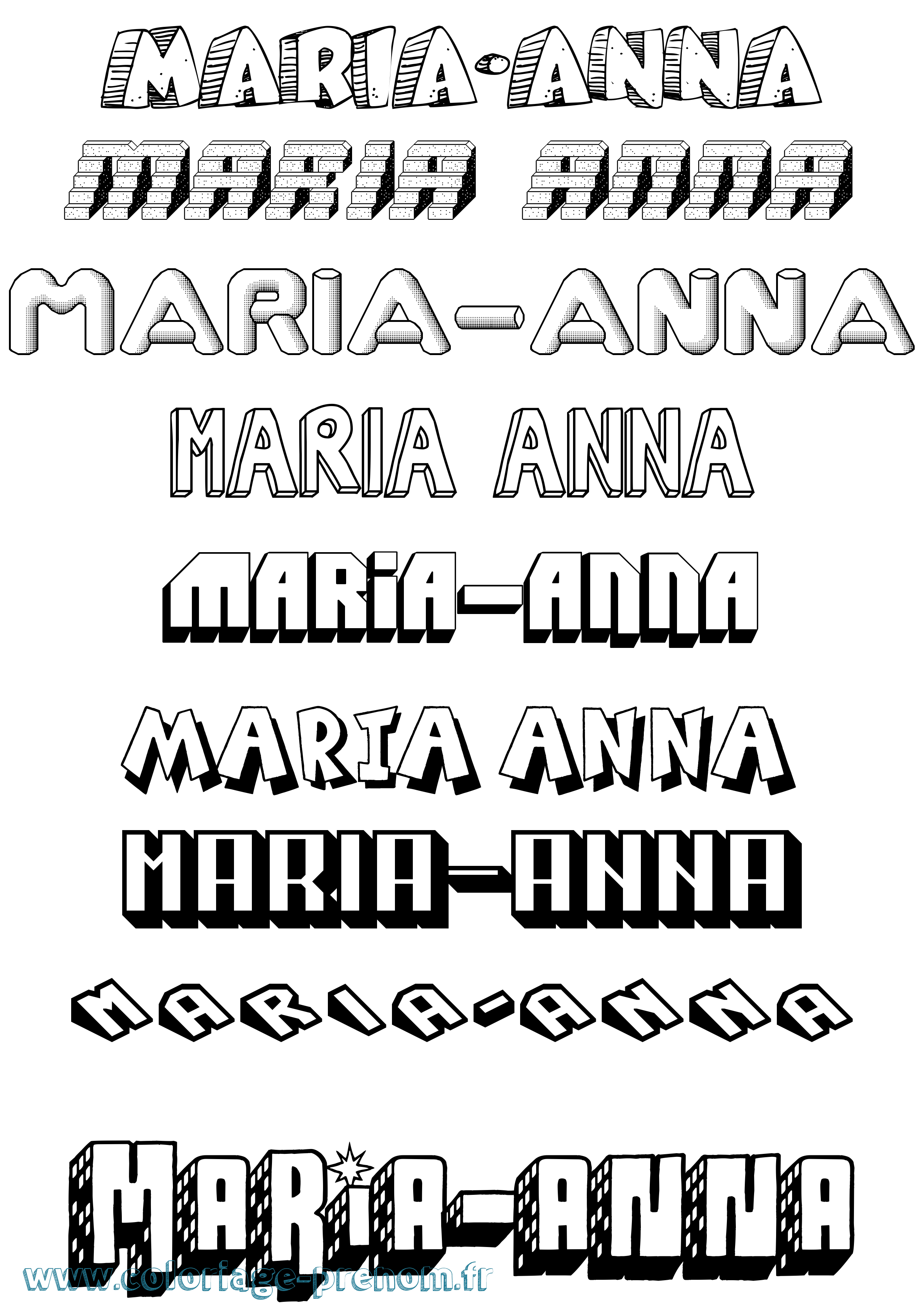 Coloriage Maria-Anna Effet 3D Coloriage prénom Maria-Anna Effet 3D