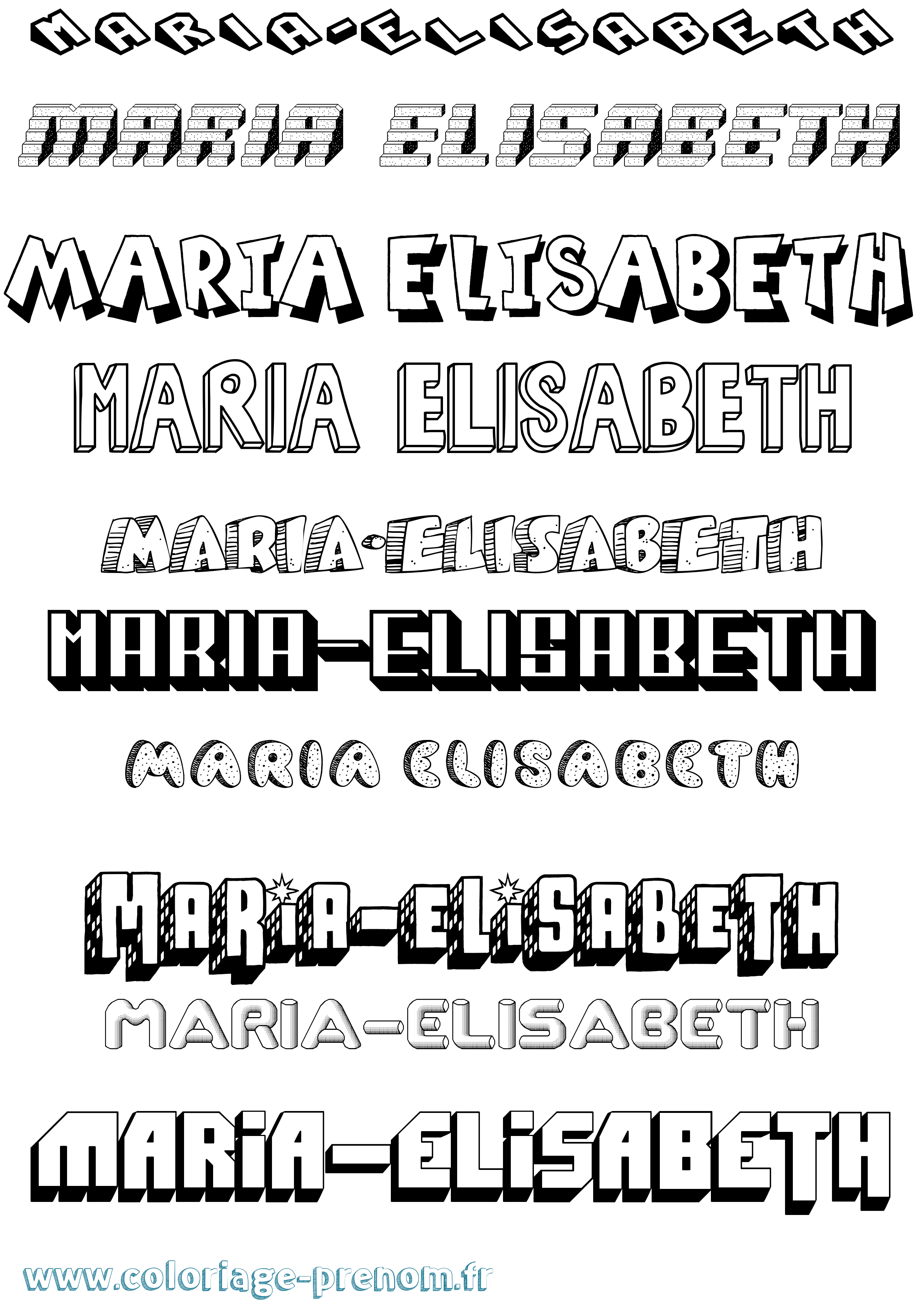 Coloriage Maria-Elisabeth Effet 3D Coloriage prénom Maria-Elisabeth Effet 3D