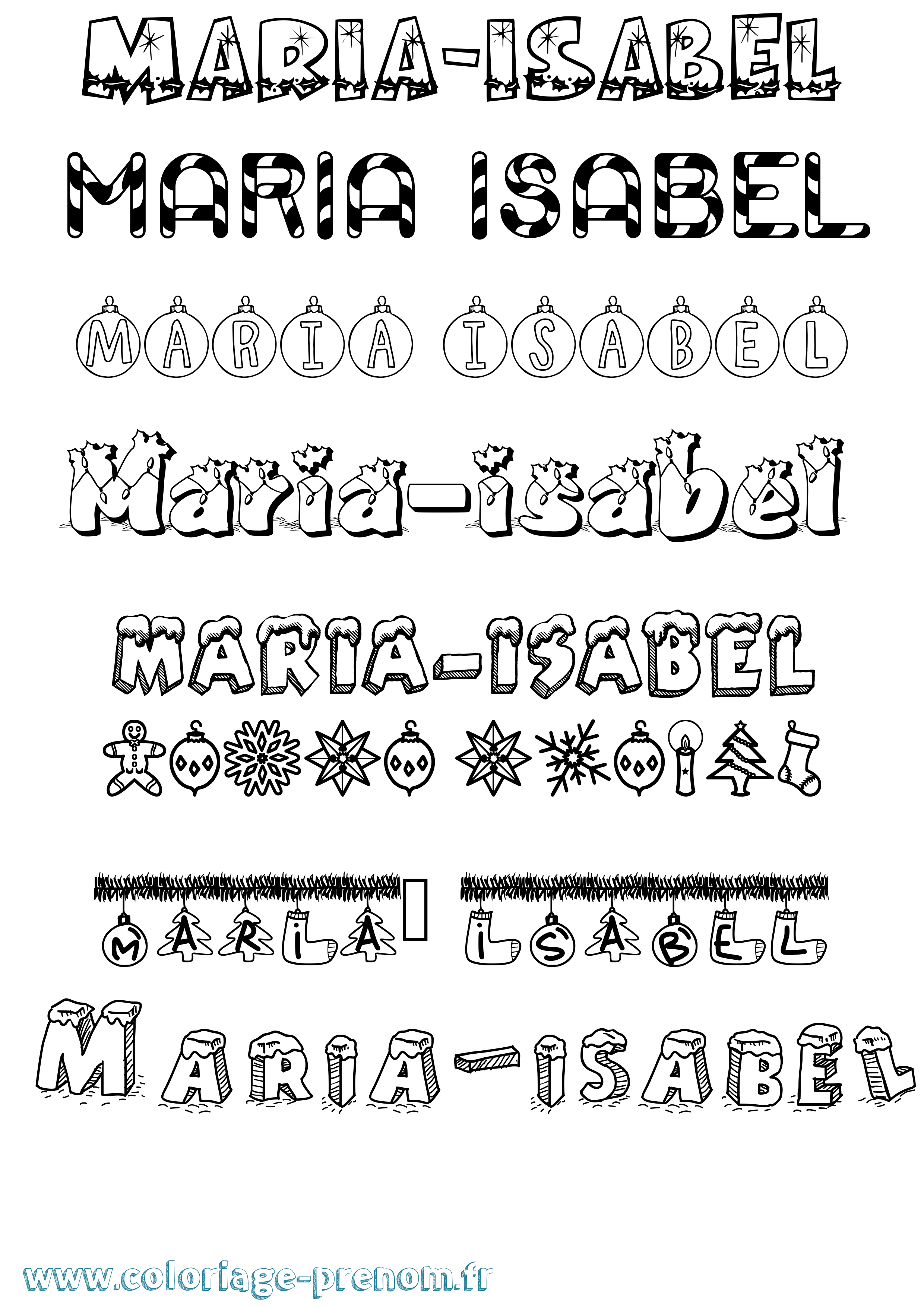 Coloriage Maria-Isabel Noël Coloriage prénom Maria-Isabel Noël