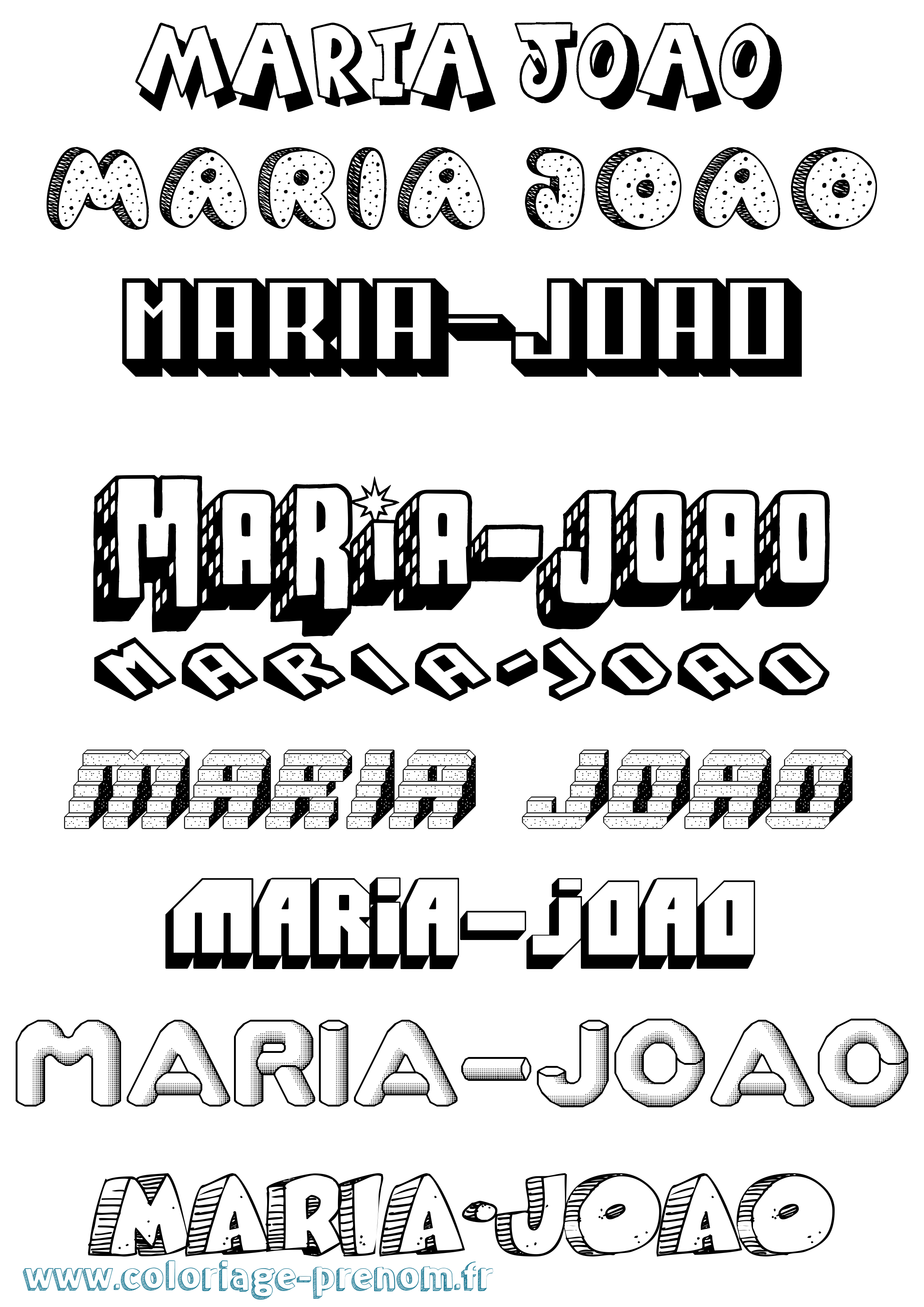 Coloriage Maria-Joao Effet 3D Coloriage prénom Maria-Joao Effet 3D