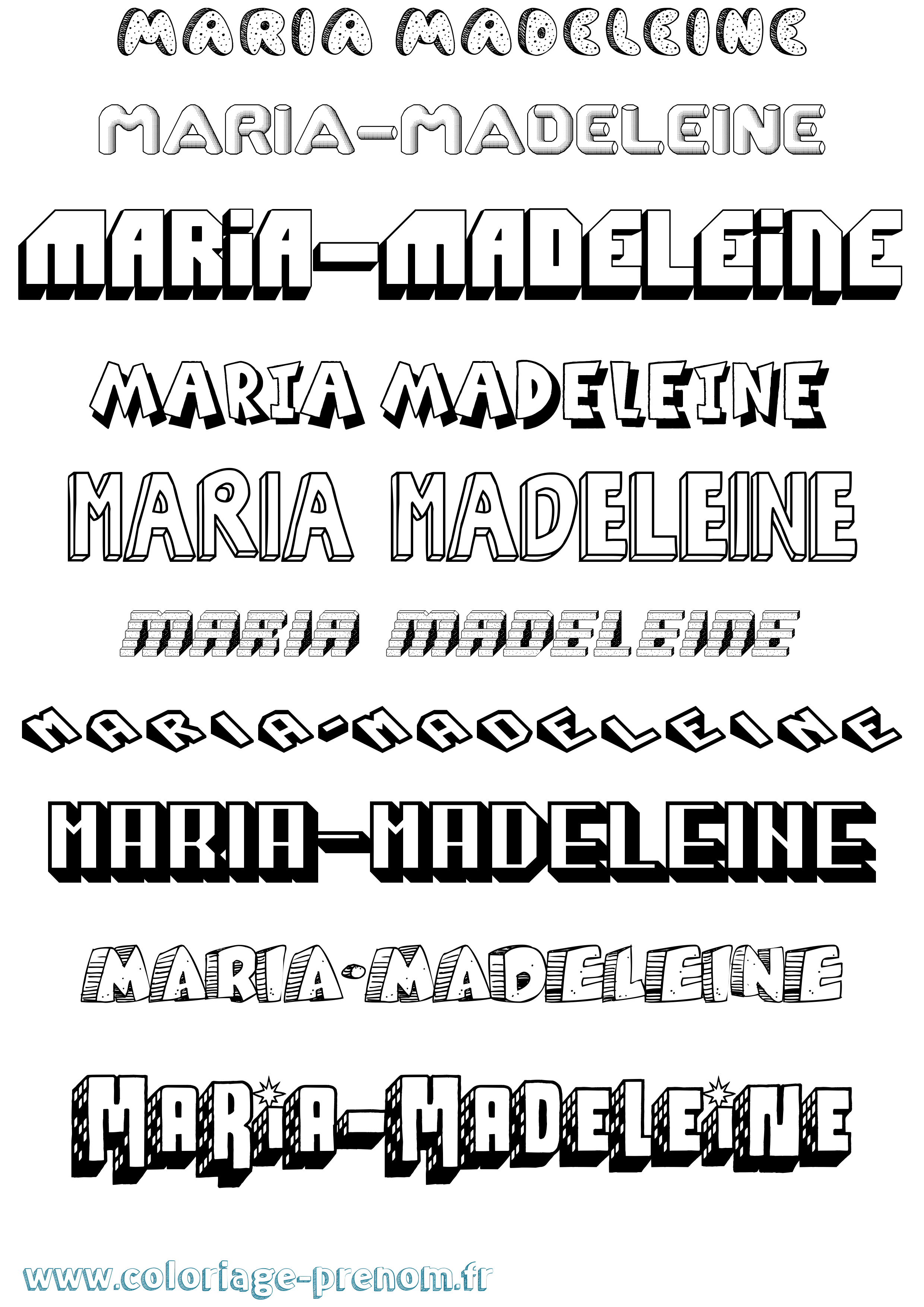 Coloriage Maria-Madeleine Effet 3D Coloriage prénom Maria-Madeleine Effet 3D