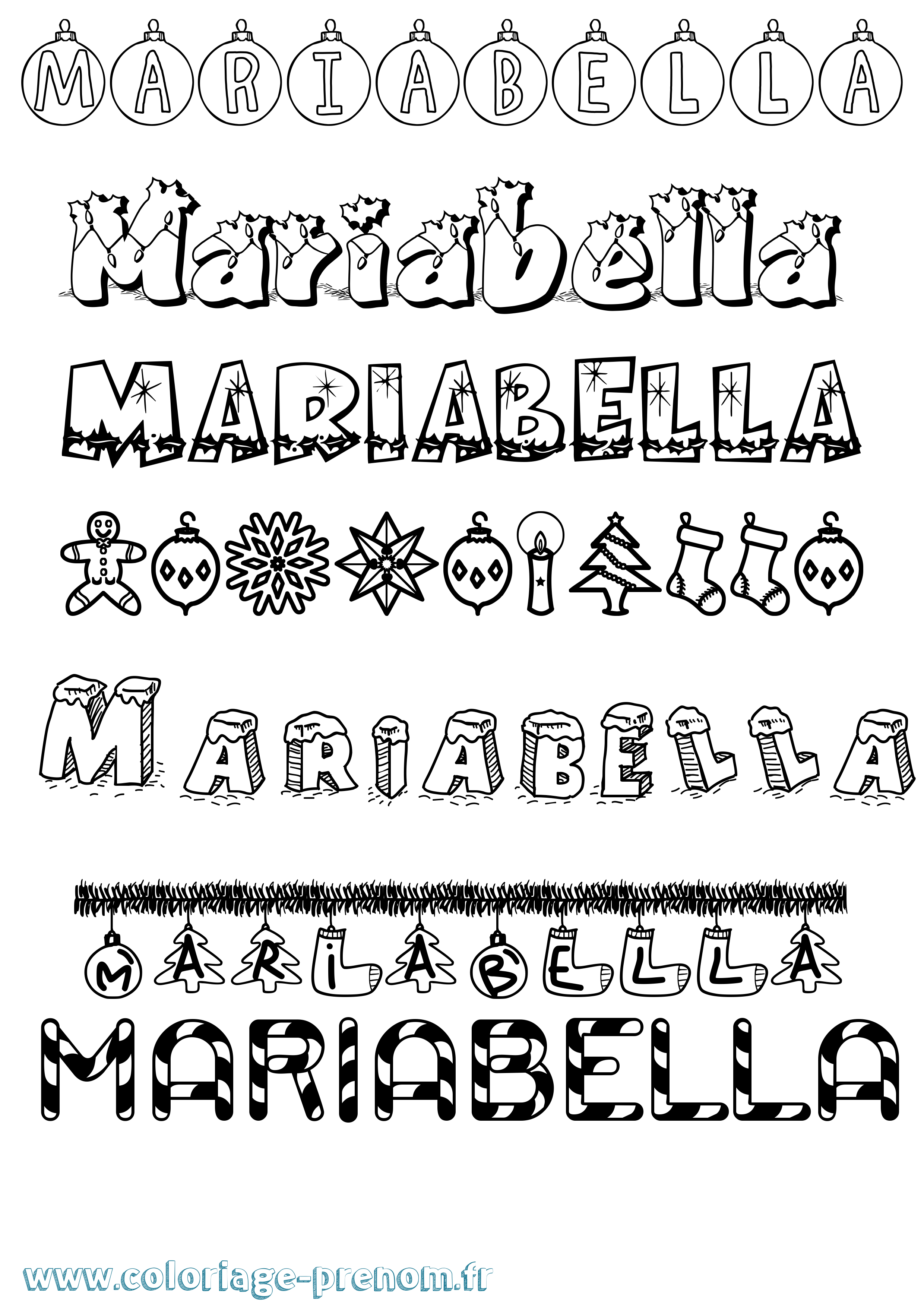 Coloriage Mariabella Noël Coloriage prénom Mariabella Noël