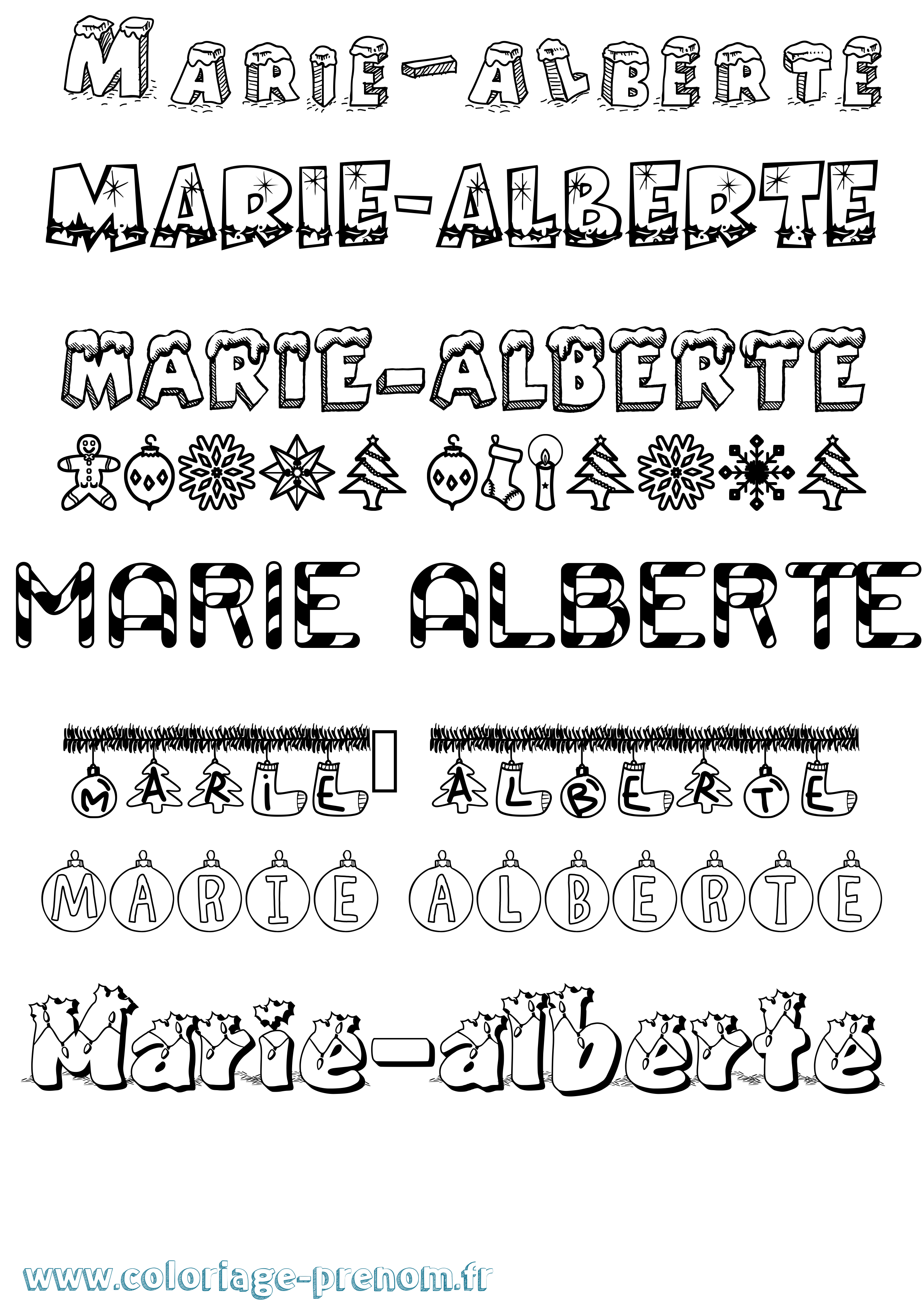 Coloriage Marie-Alberte Noël Coloriage prénom Marie-Alberte Noël