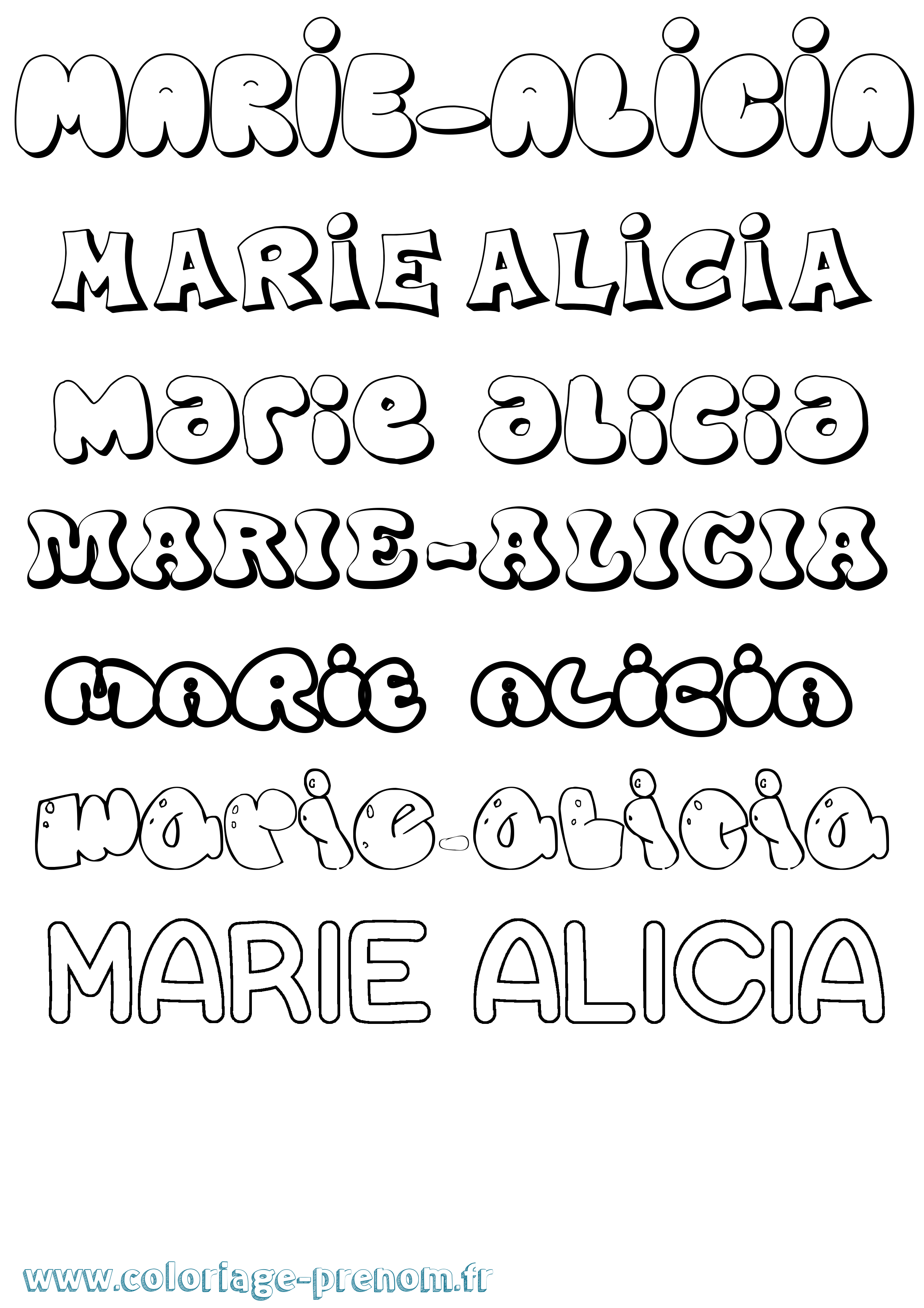 Coloriage Marie-Alicia Bubble Coloriage prénom Marie-Alicia Bubble