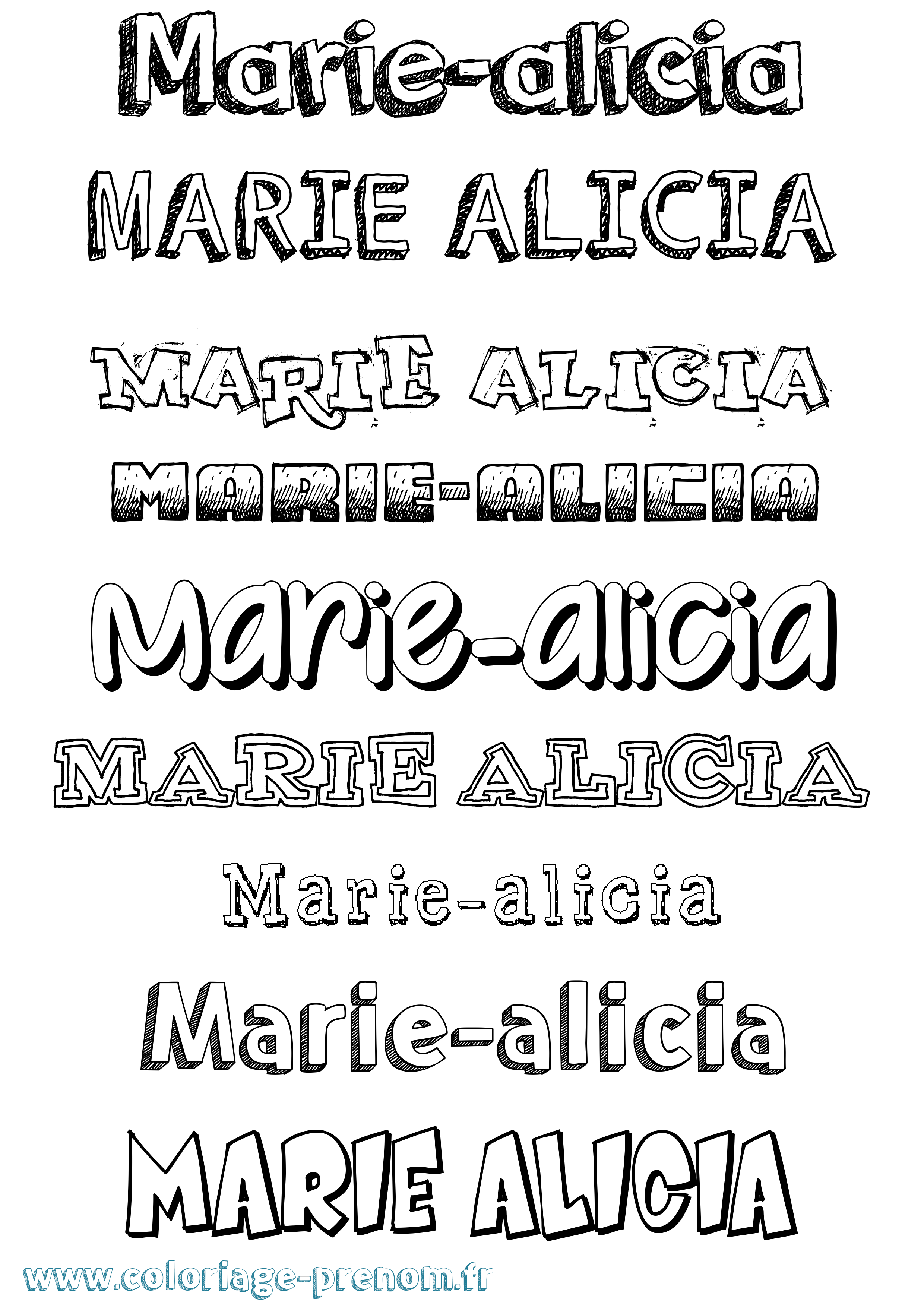 Coloriage Marie-Alicia Dessiné Coloriage prénom Marie-Alicia Dessiné