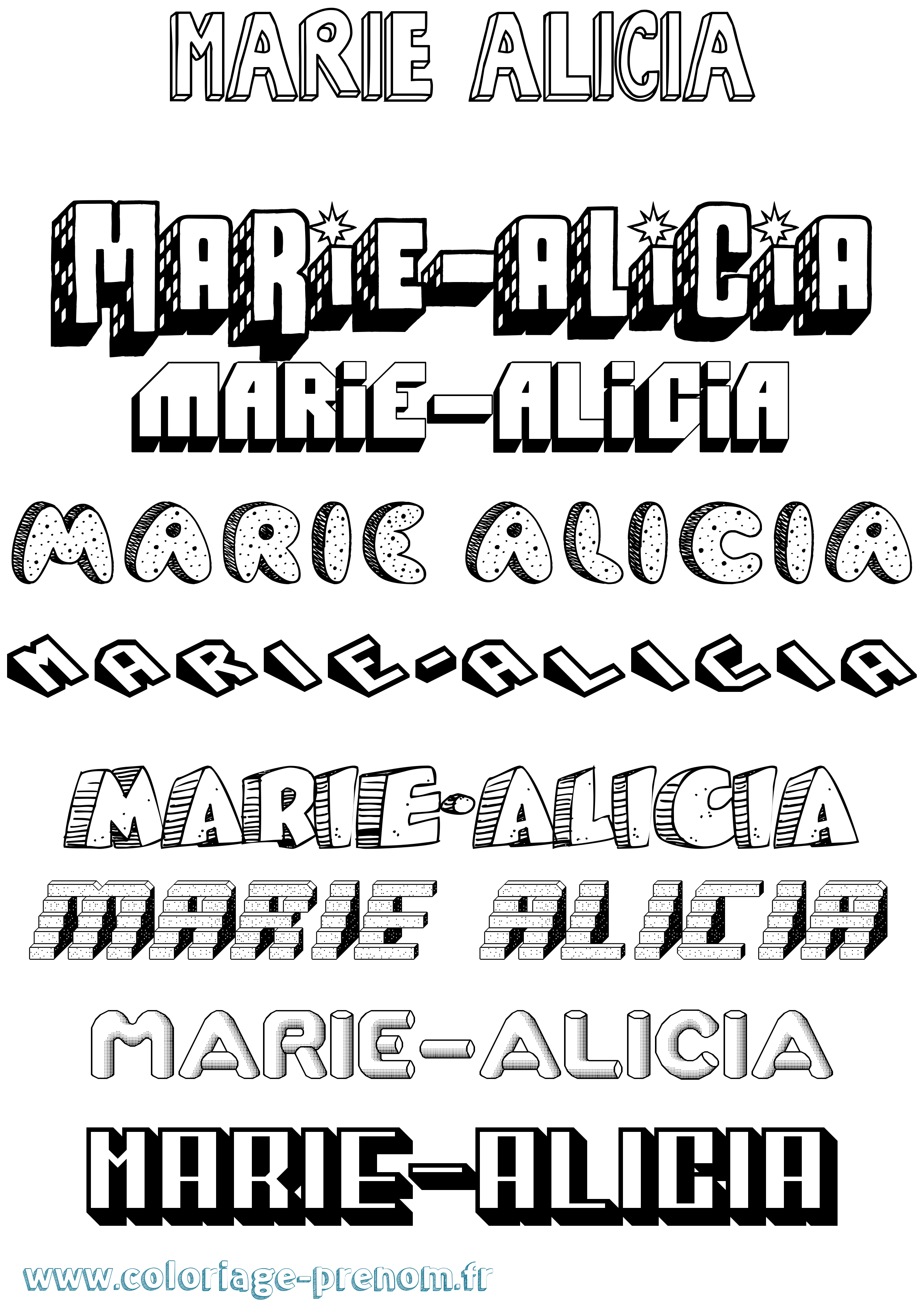 Coloriage Marie-Alicia Effet 3D Coloriage prénom Marie-Alicia Effet 3D