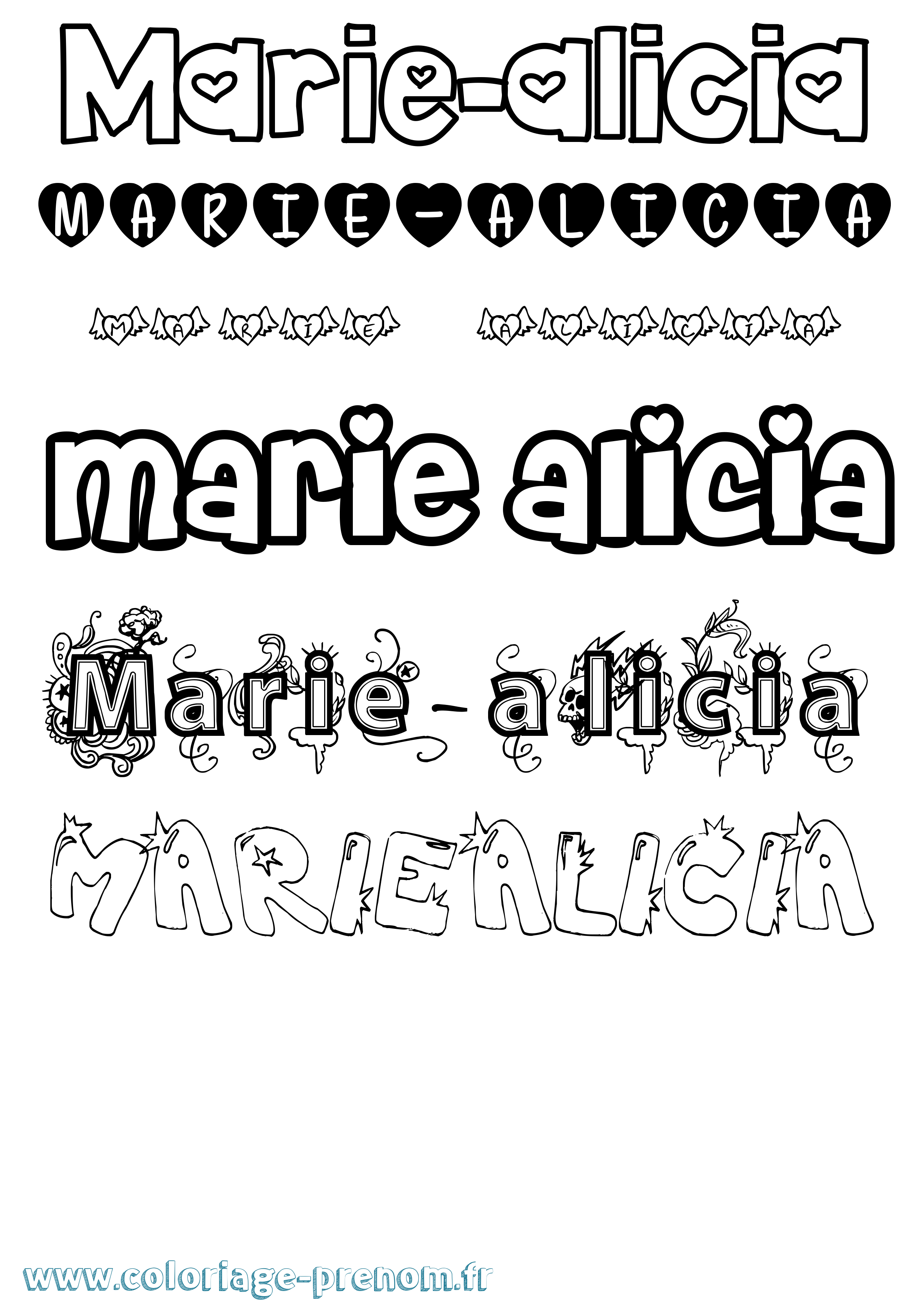 Coloriage Marie-Alicia Girly Coloriage prénom Marie-Alicia Girly