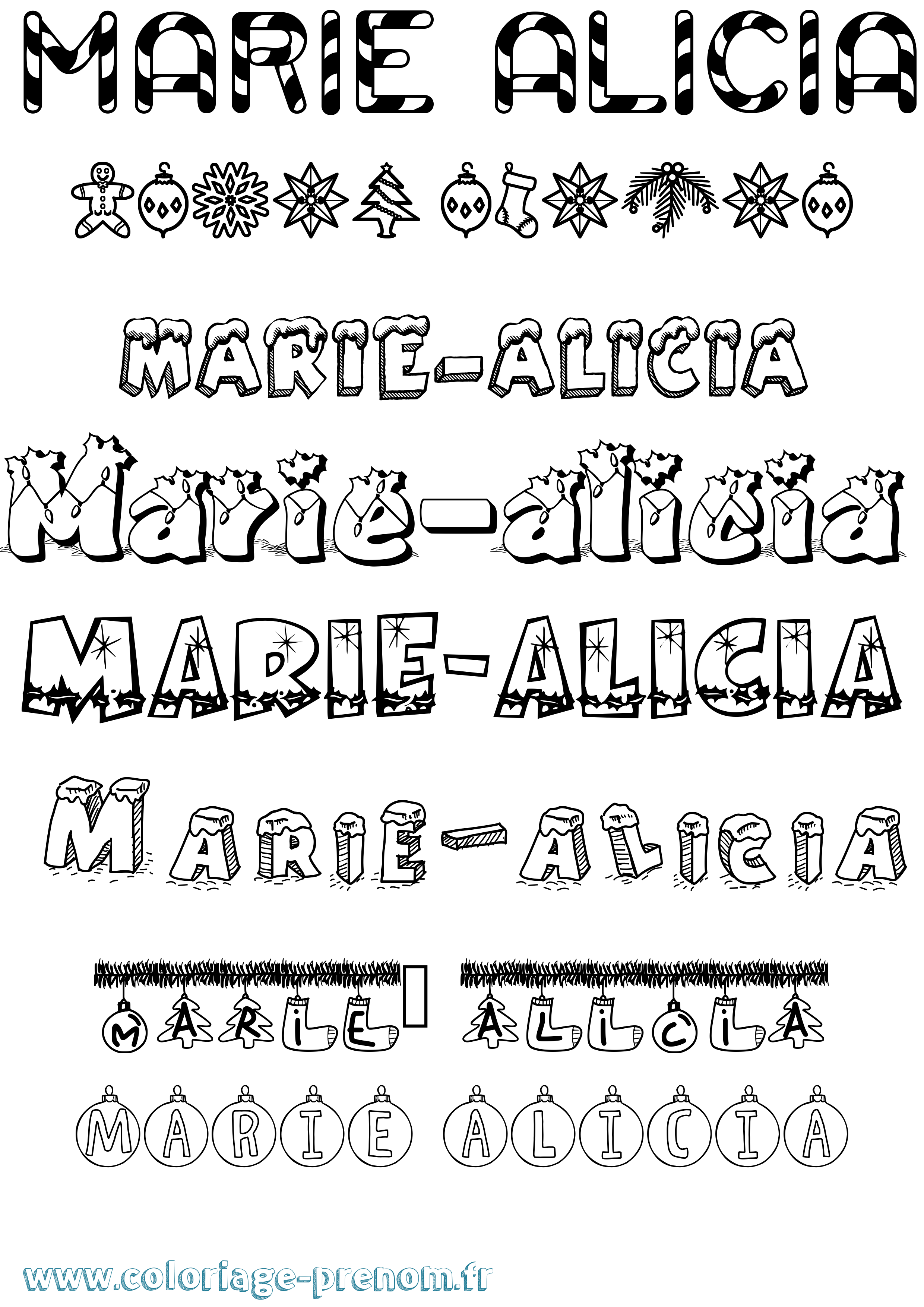 Coloriage Marie-Alicia Noël Coloriage prénom Marie-Alicia Noël