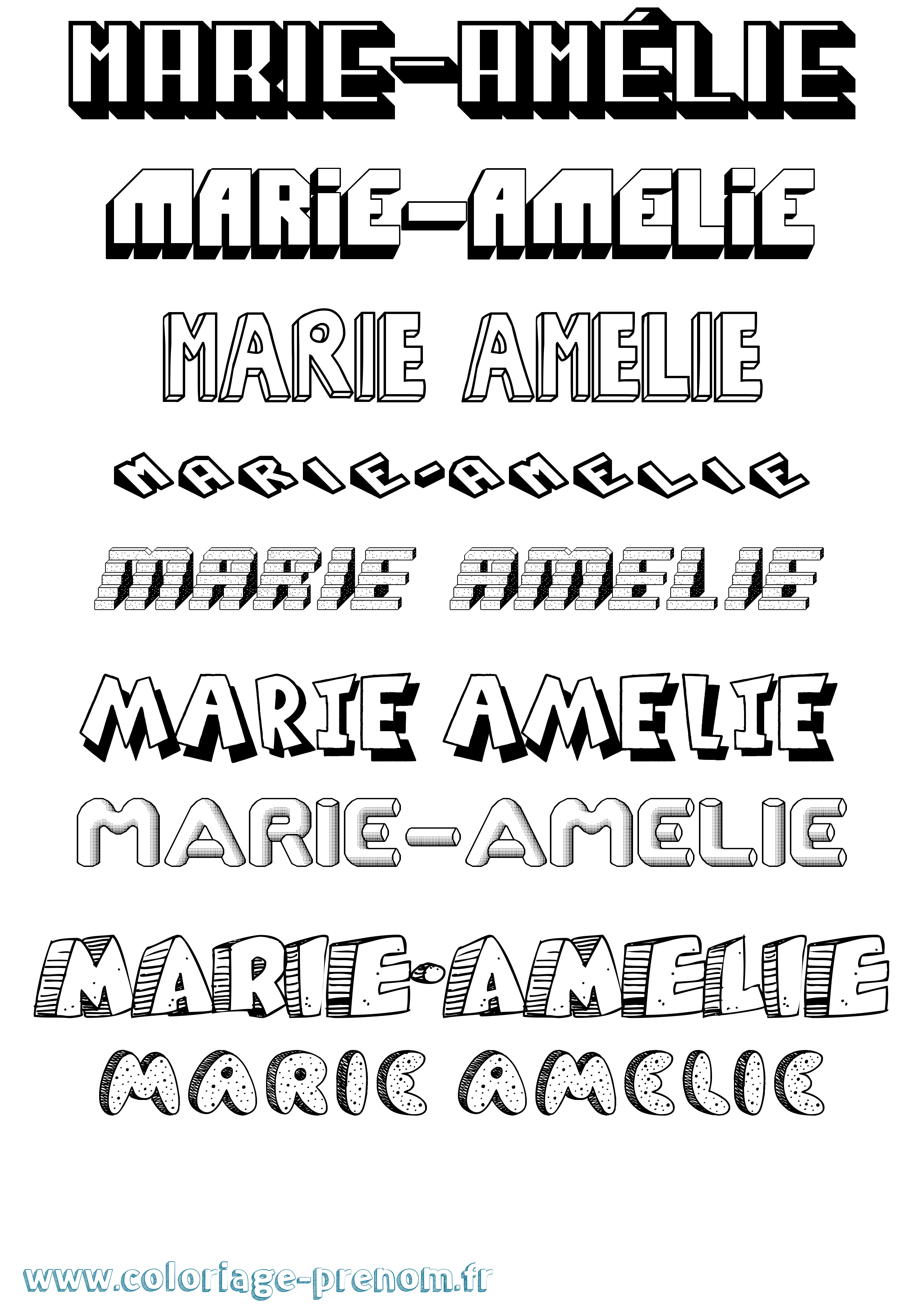 Coloriage Marie-Amélie Effet 3D Coloriage prénom Marie-Amélie Effet 3D