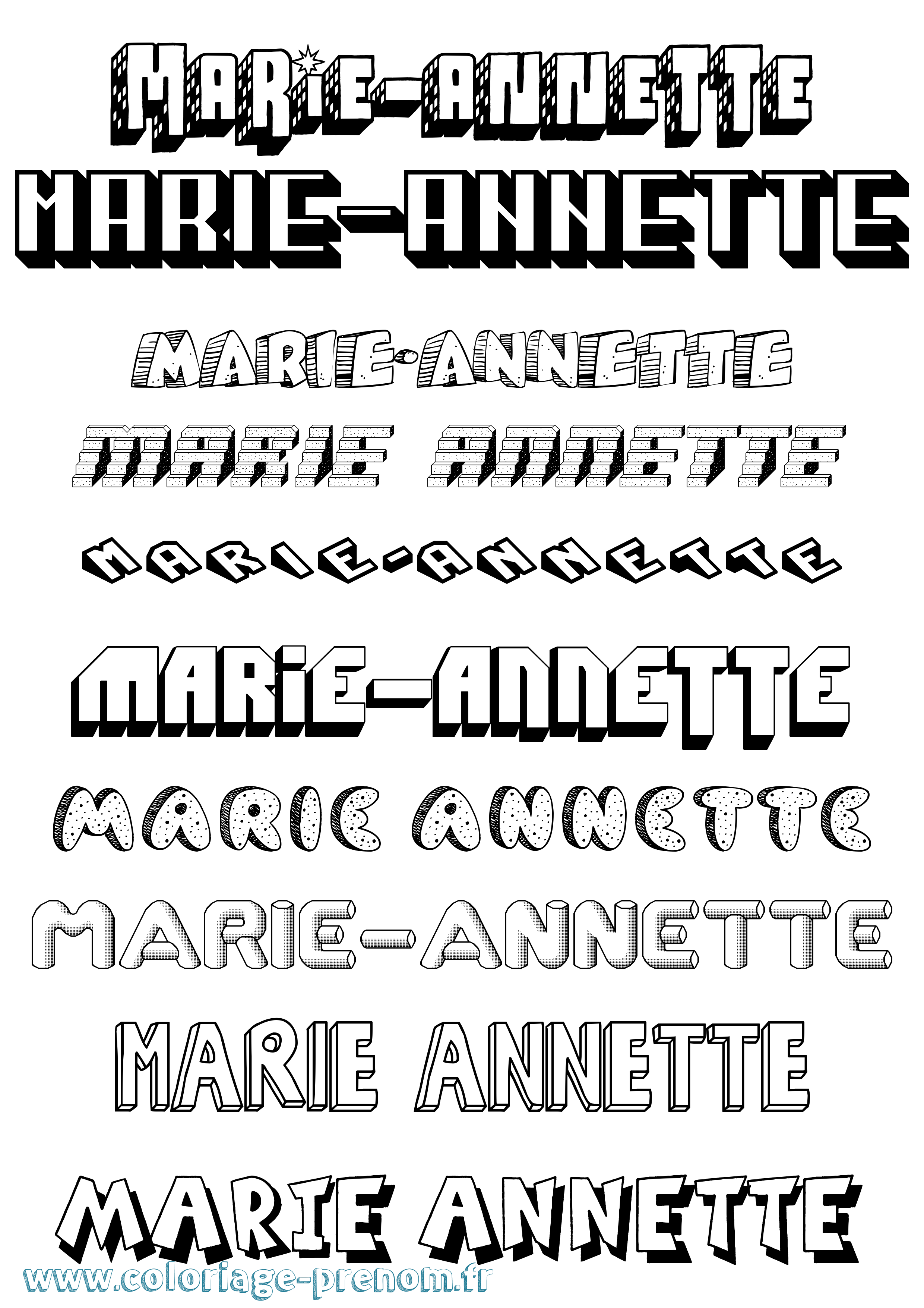 Coloriage Marie-Annette Effet 3D Coloriage prénom Marie-Annette Effet 3D