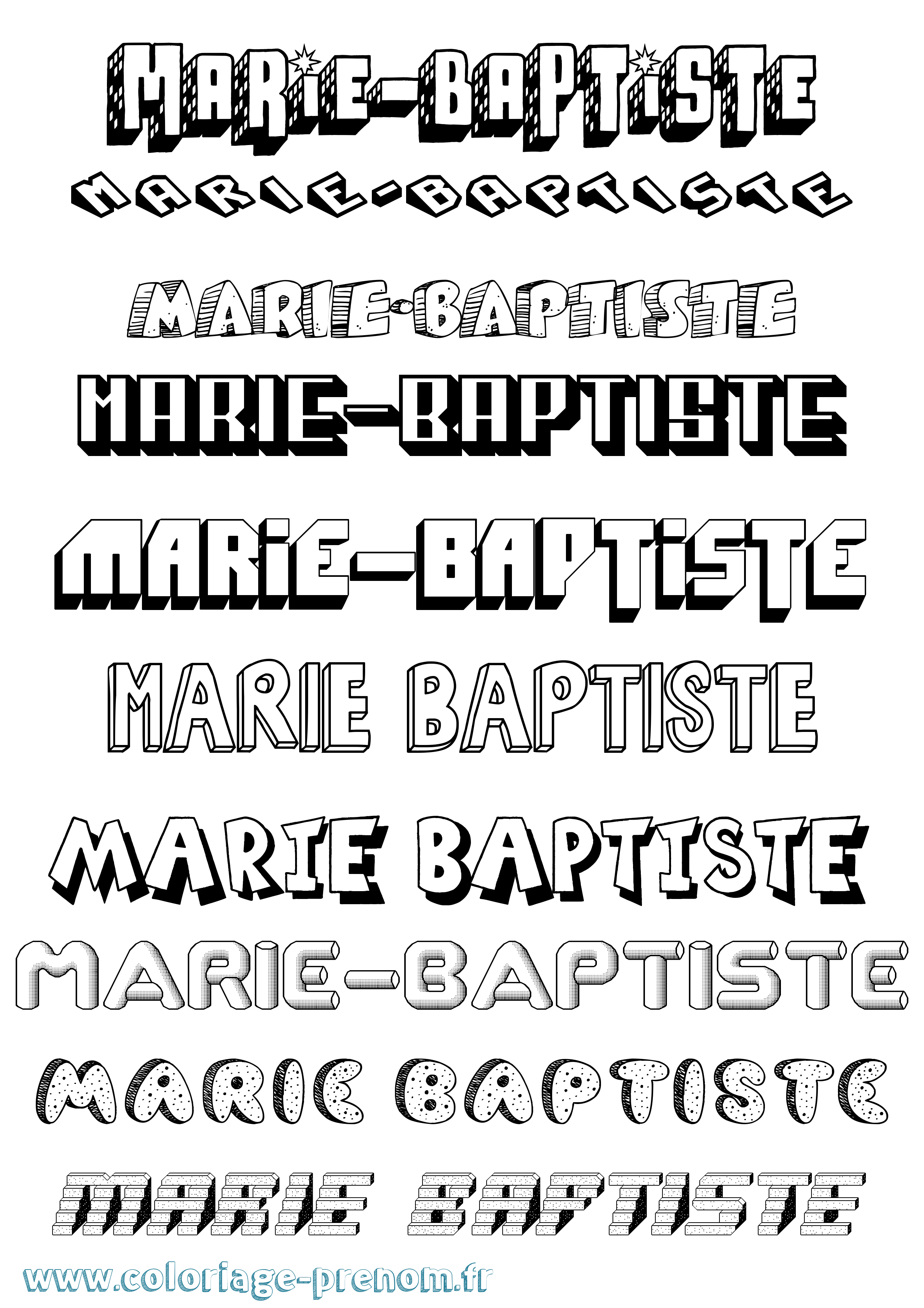 Coloriage Marie-Baptiste Effet 3D Coloriage prénom Marie-Baptiste Effet 3D