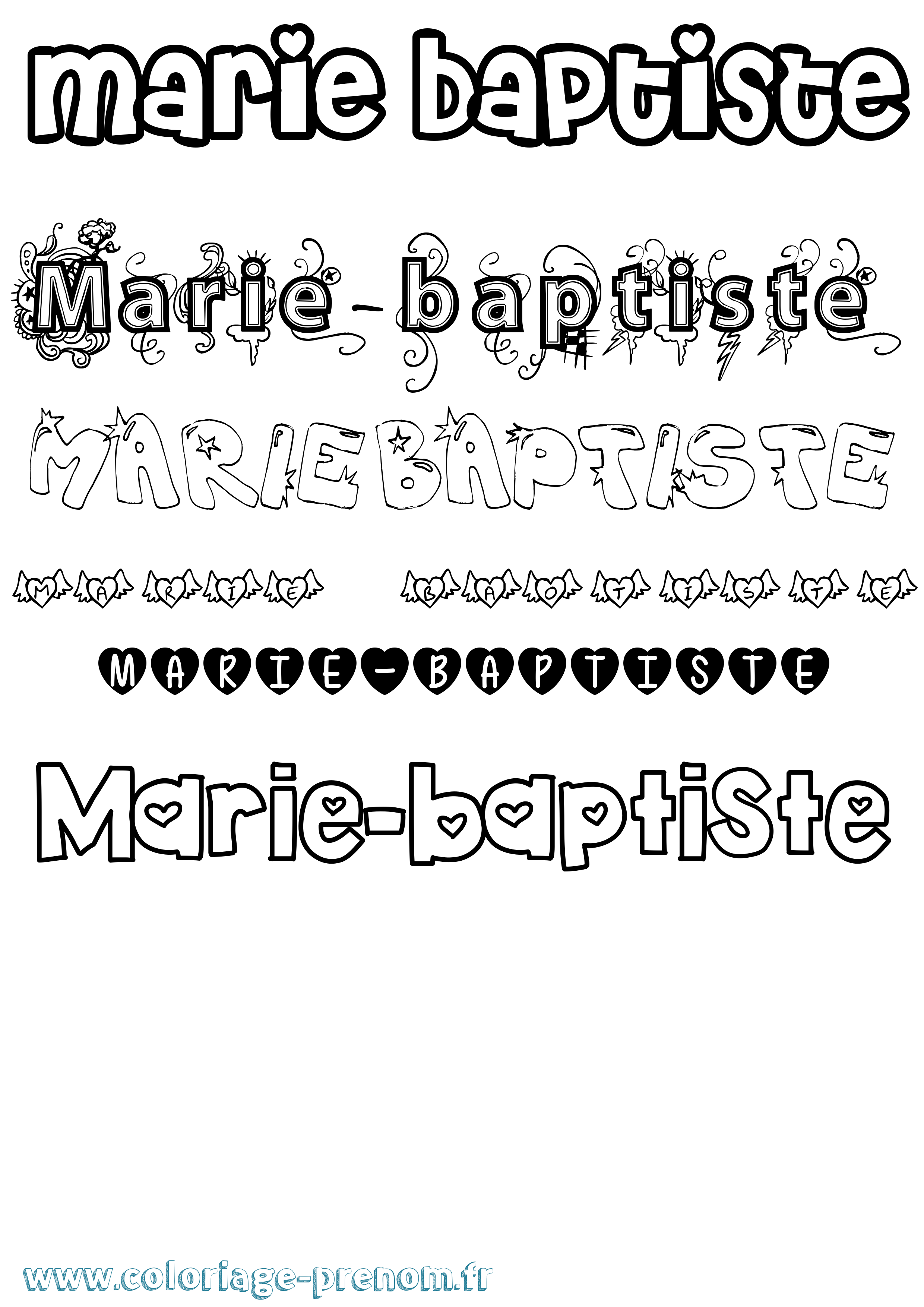 Coloriage Marie-Baptiste Girly Coloriage prénom Marie-Baptiste Girly