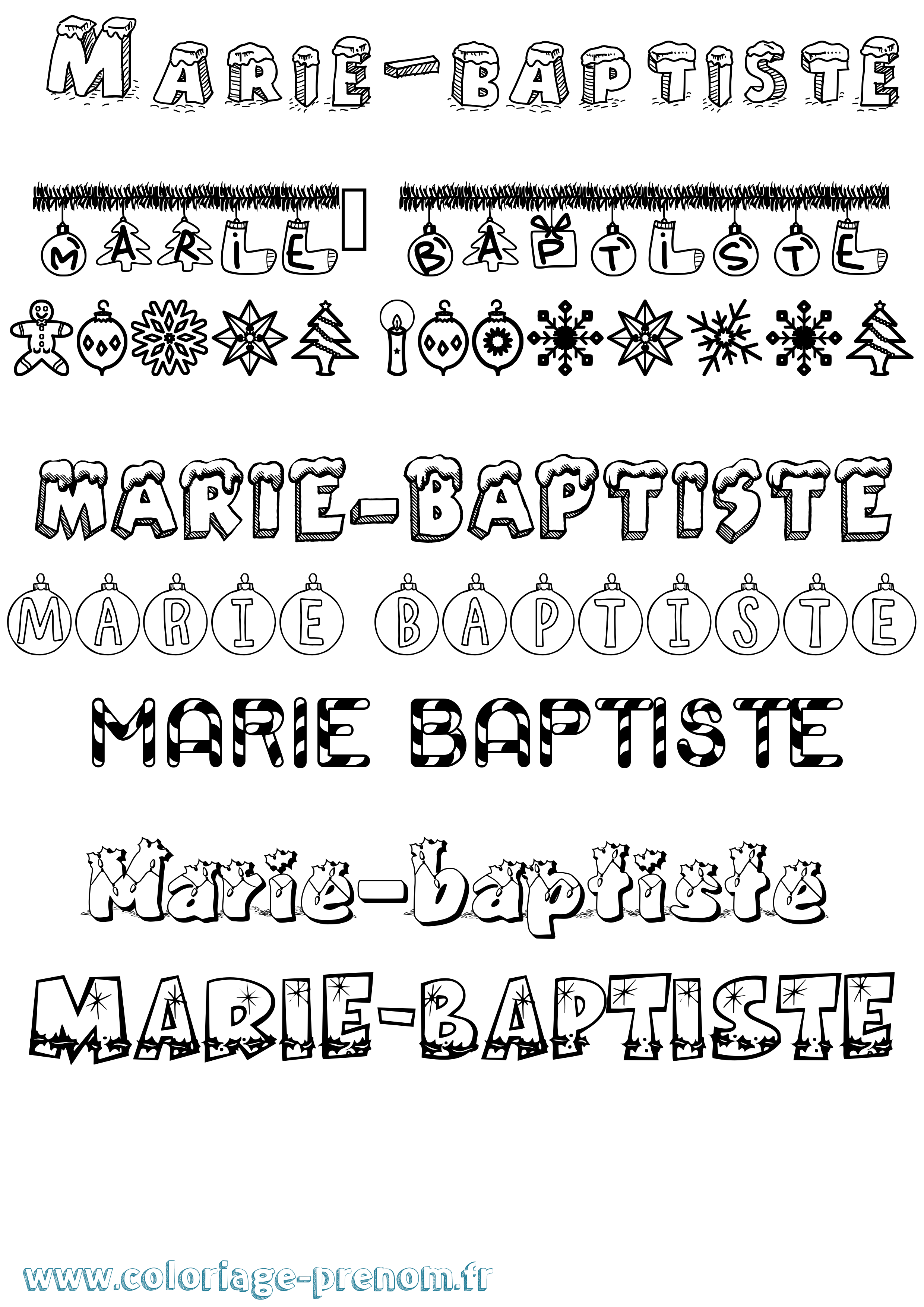 Coloriage Marie-Baptiste Noël Coloriage prénom Marie-Baptiste Noël