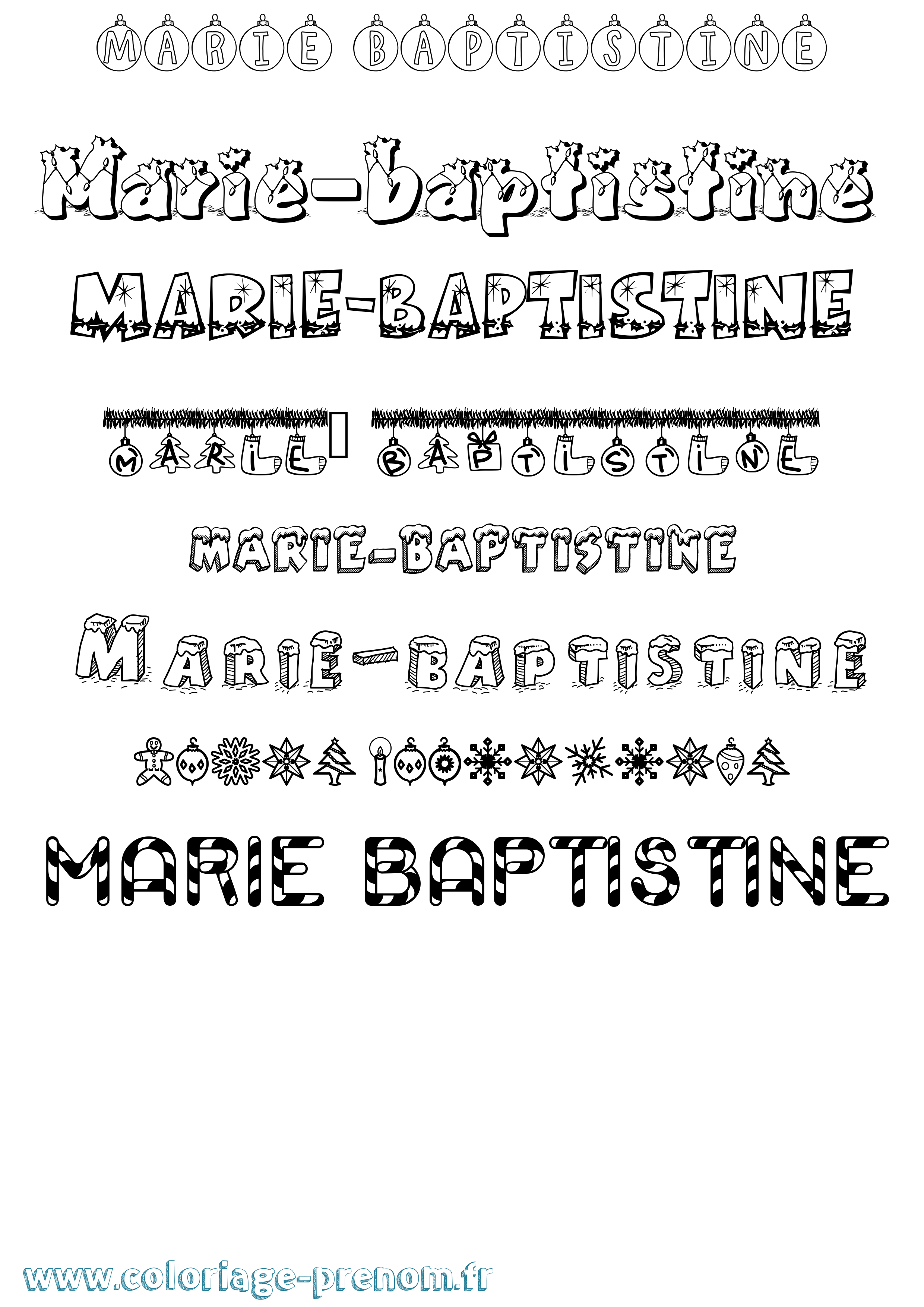Coloriage Marie-Baptistine Noël Coloriage prénom Marie-Baptistine Noël