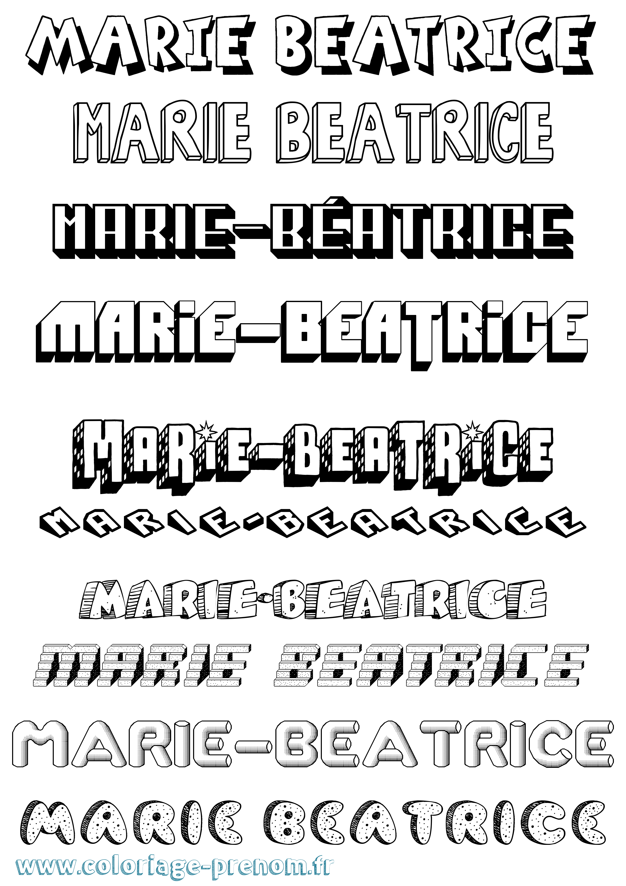 Coloriage Marie-Béatrice Effet 3D Coloriage prénom Marie-Béatrice Effet 3D