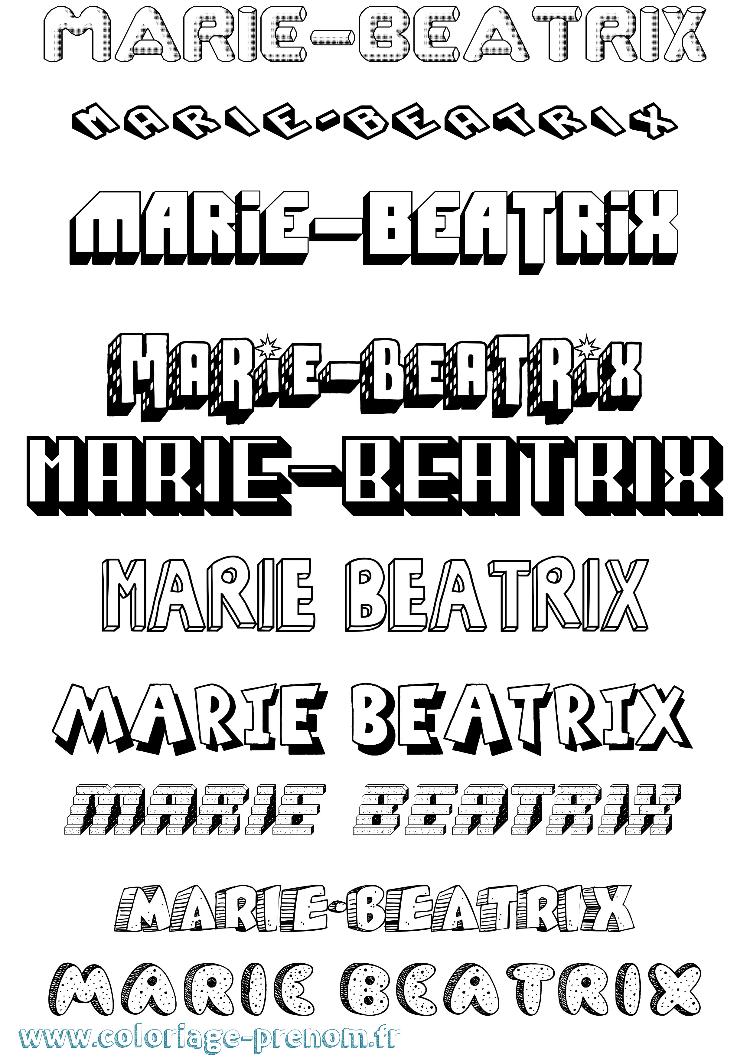 Coloriage Marie-Beatrix Effet 3D Coloriage prénom Marie-Beatrix Effet 3D