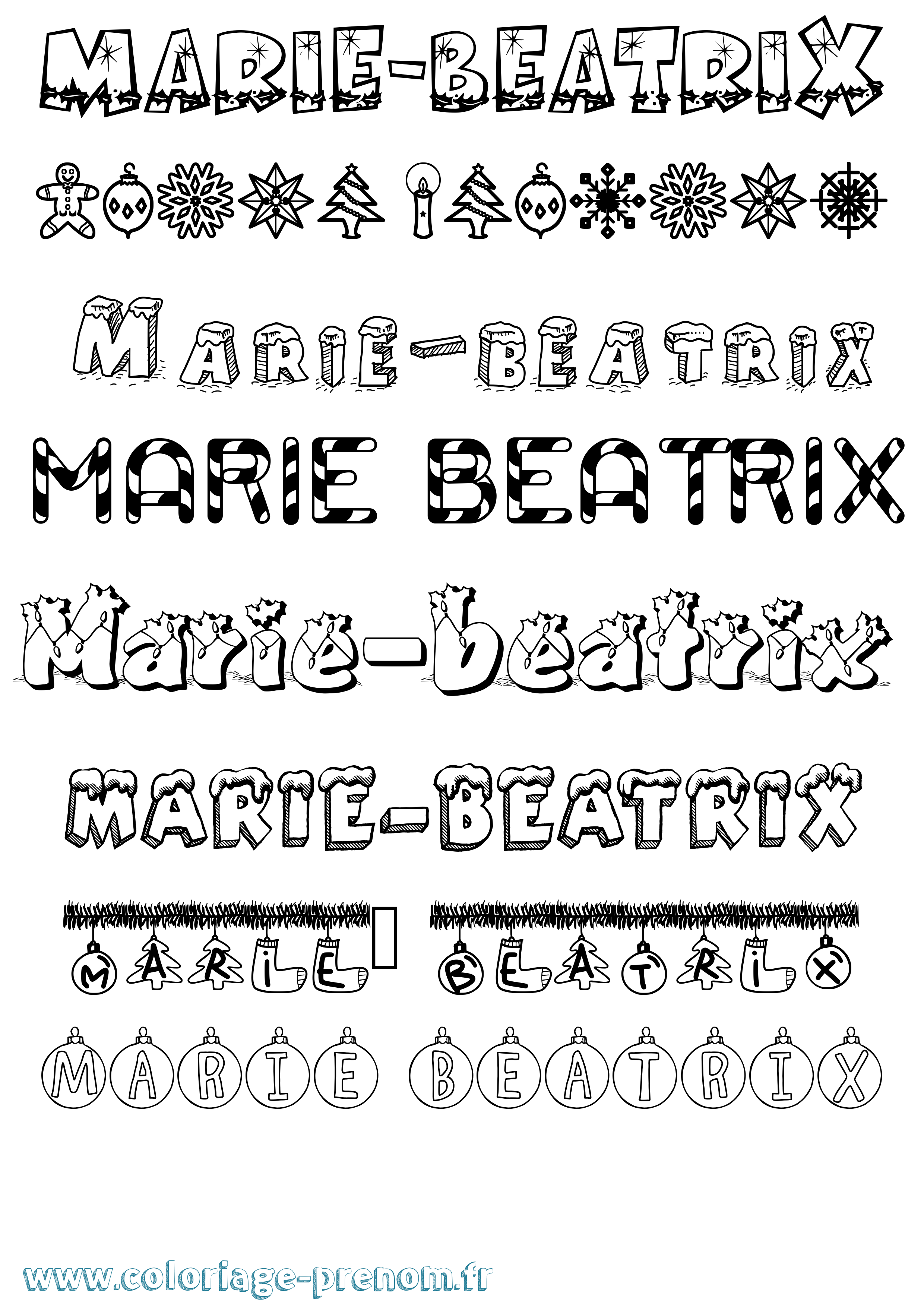 Coloriage Marie-Beatrix Noël Coloriage prénom Marie-Beatrix Noël