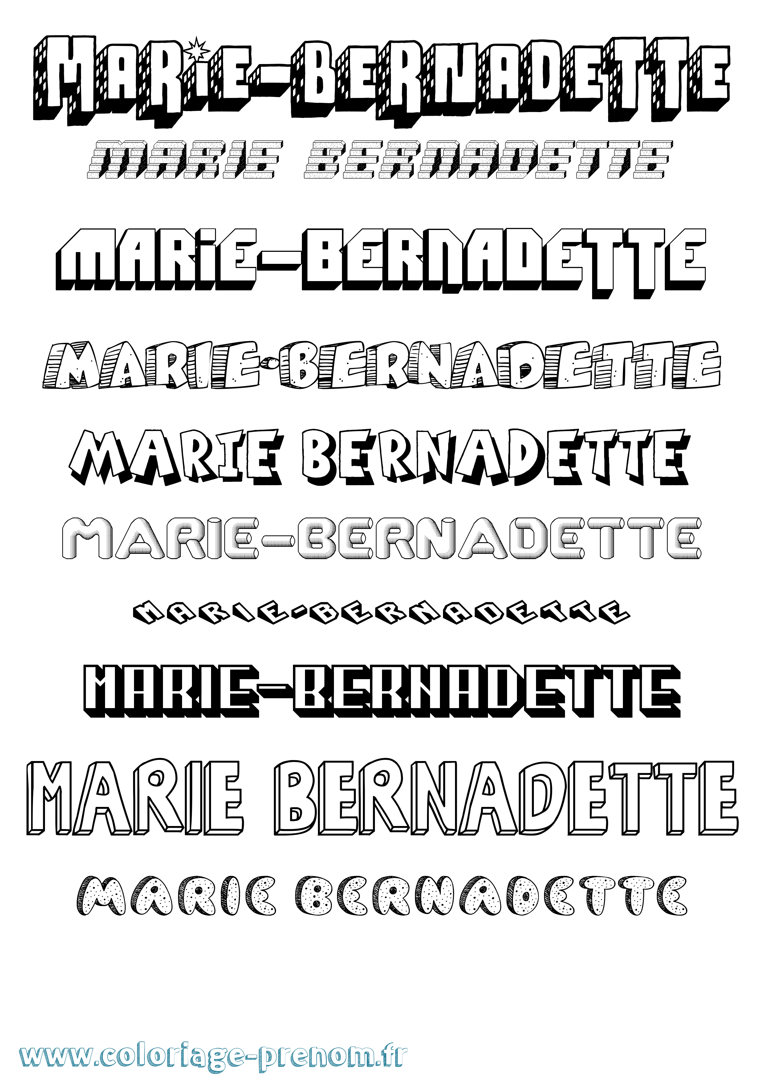 Coloriage Marie-Bernadette Effet 3D Coloriage prénom Marie-Bernadette Effet 3D