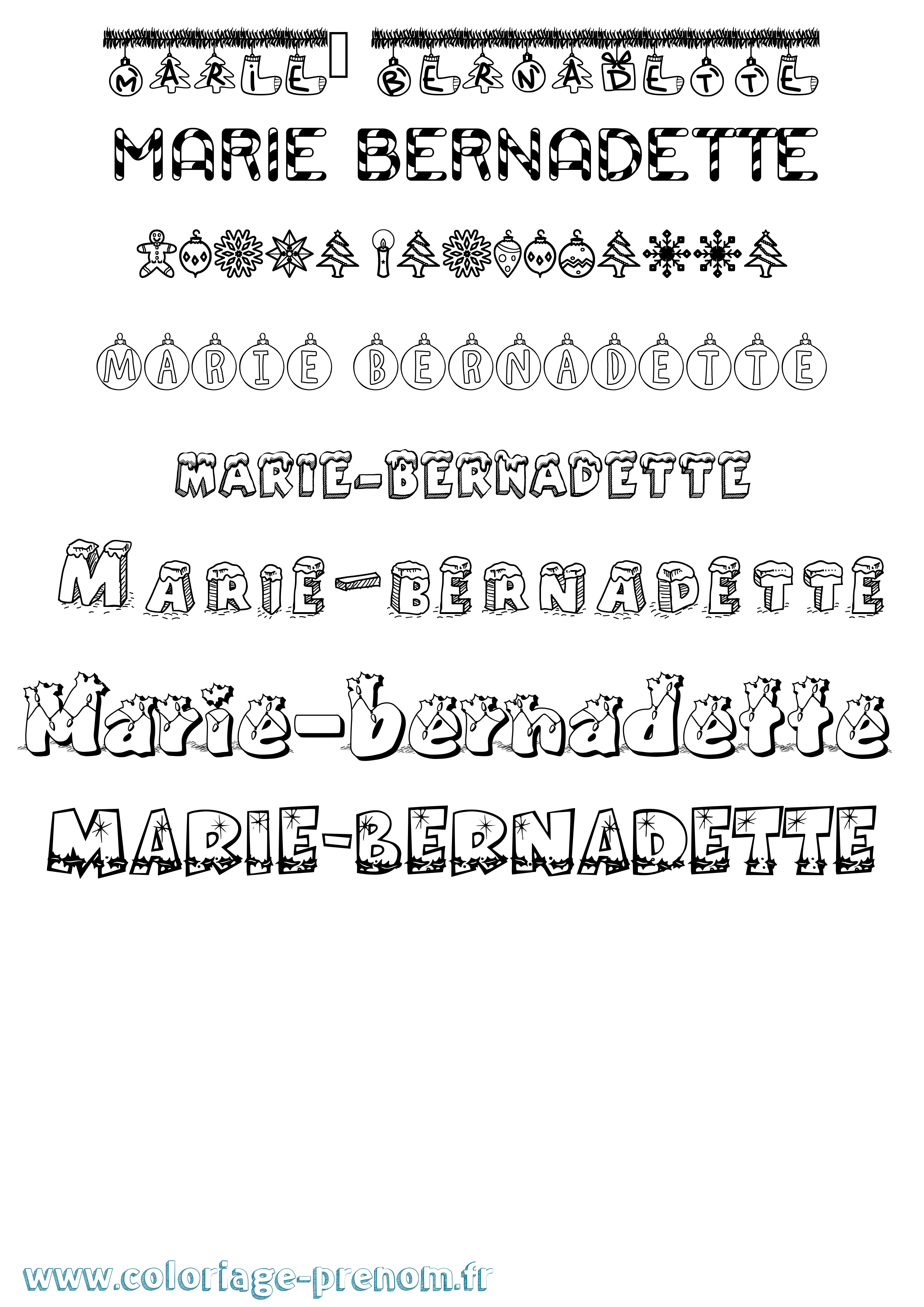 Coloriage Marie-Bernadette Noël Coloriage prénom Marie-Bernadette Noël