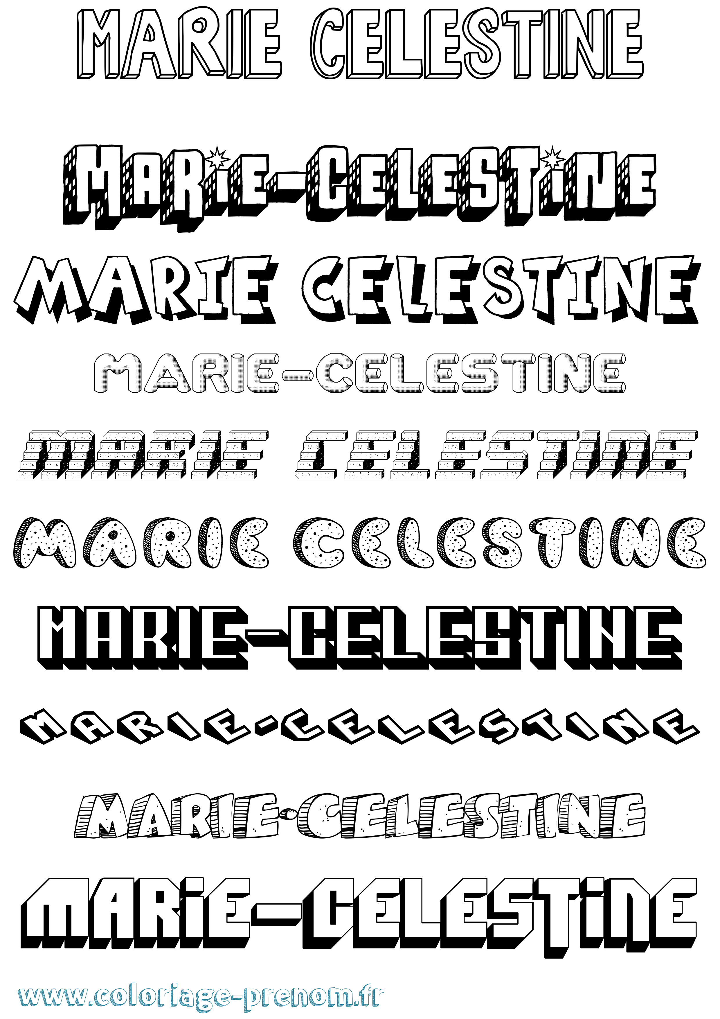 Coloriage Marie-Celestine Effet 3D Coloriage prénom Marie-Celestine Effet 3D