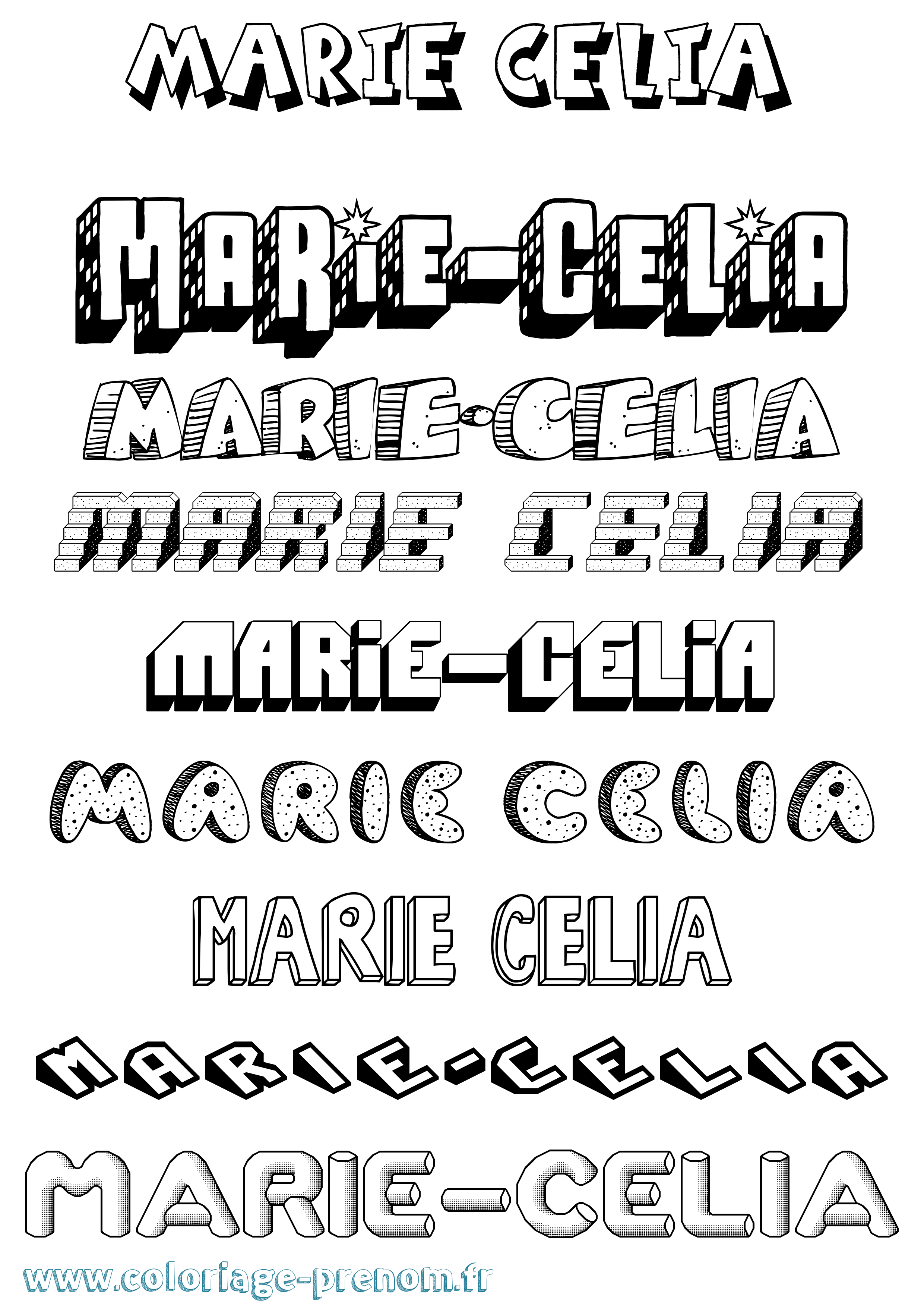 Coloriage Marie-Célia Effet 3D Coloriage prénom Marie-Célia Effet 3D