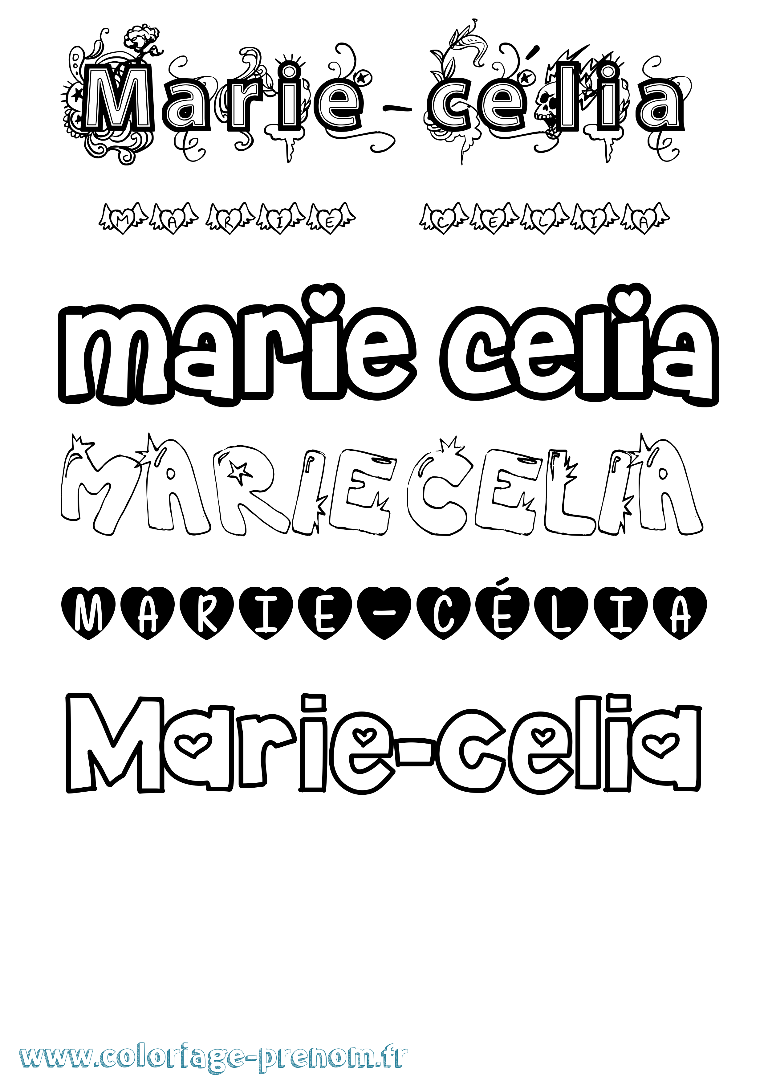 Coloriage Marie-Célia Girly Coloriage prénom Marie-Célia Girly