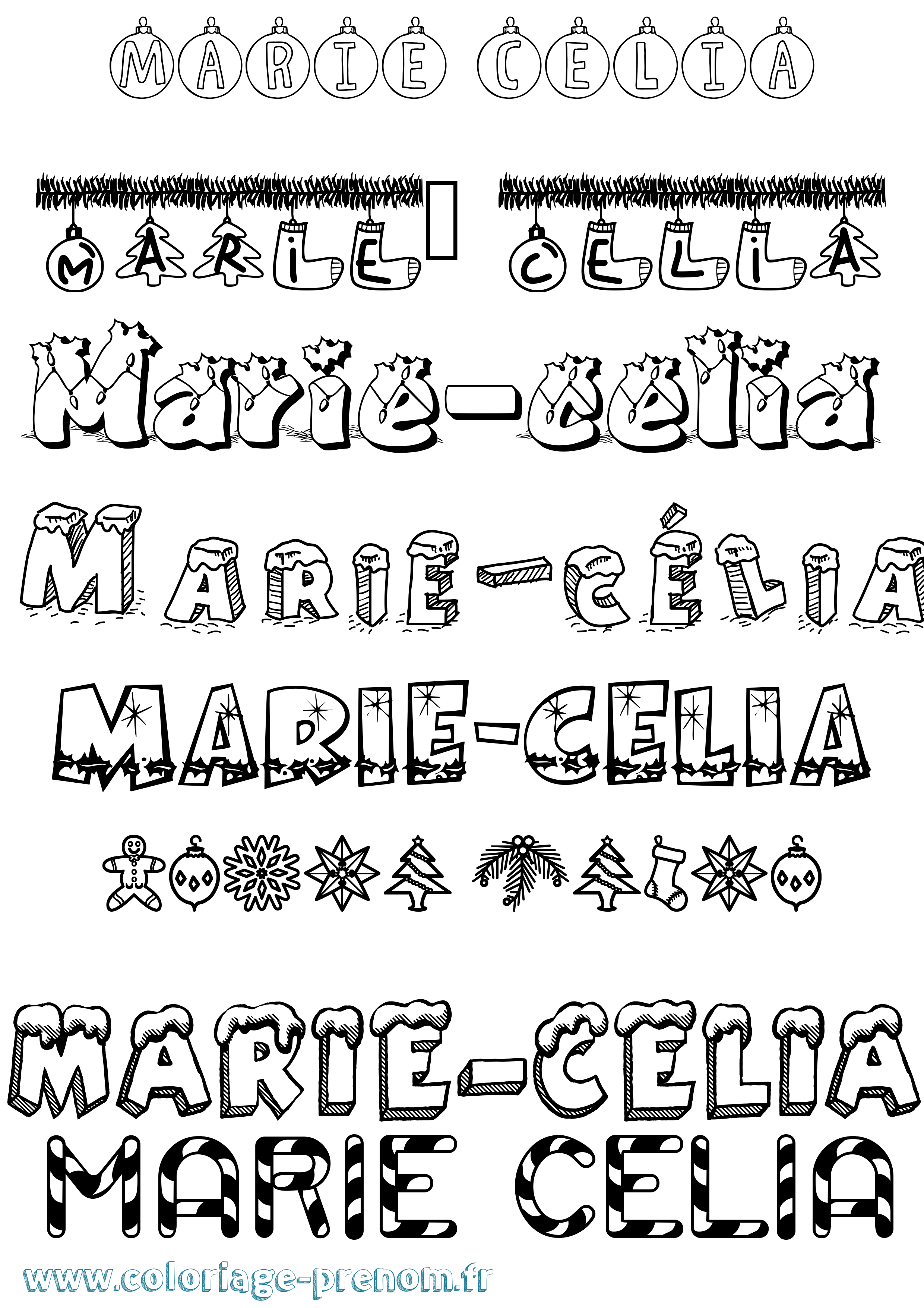 Coloriage Marie-Célia Noël Coloriage prénom Marie-Célia Noël