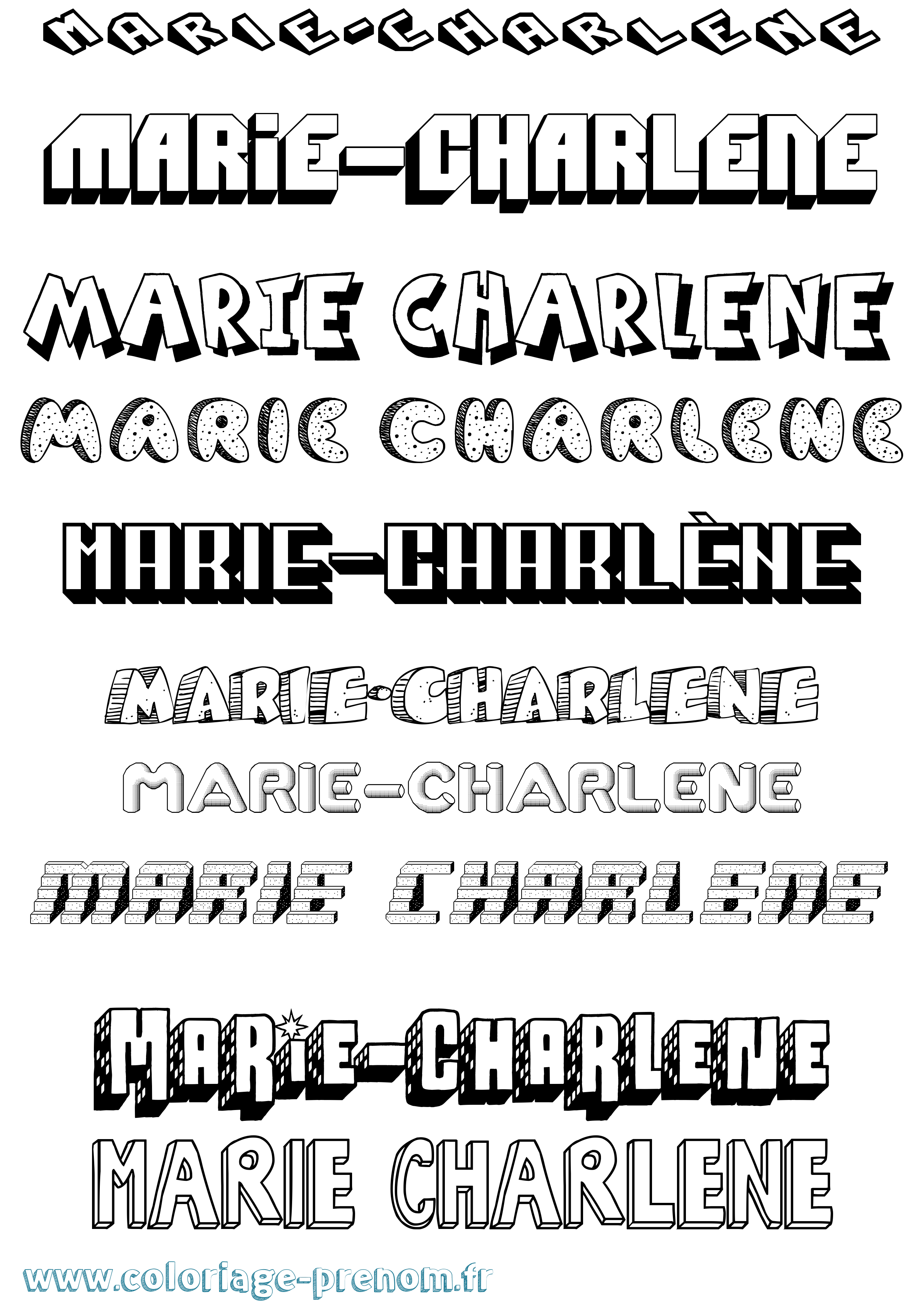 Coloriage Marie-Charlène Effet 3D Coloriage prénom Marie-Charlène Effet 3D