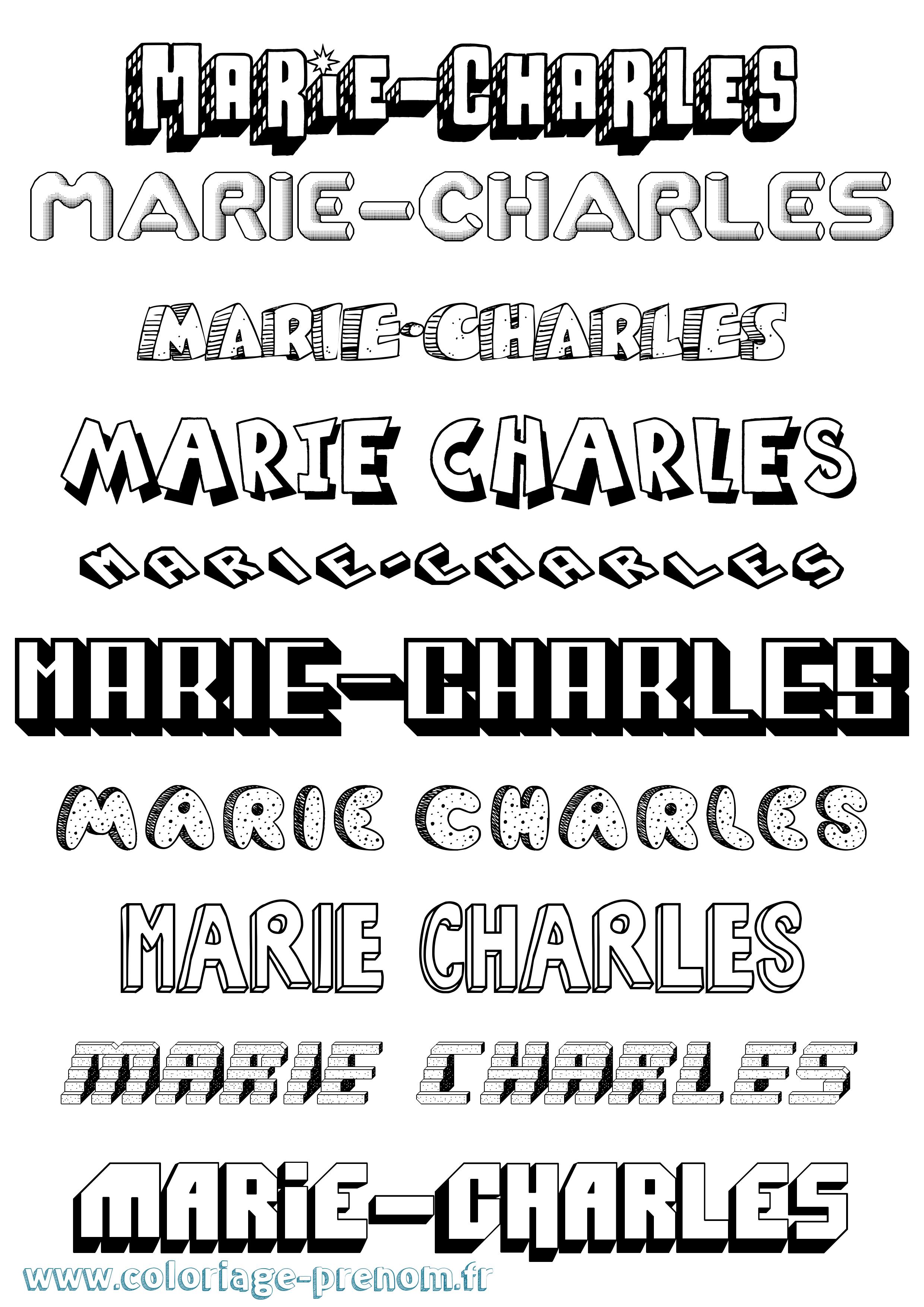 Coloriage Marie-Charles Effet 3D Coloriage prénom Marie-Charles Effet 3D