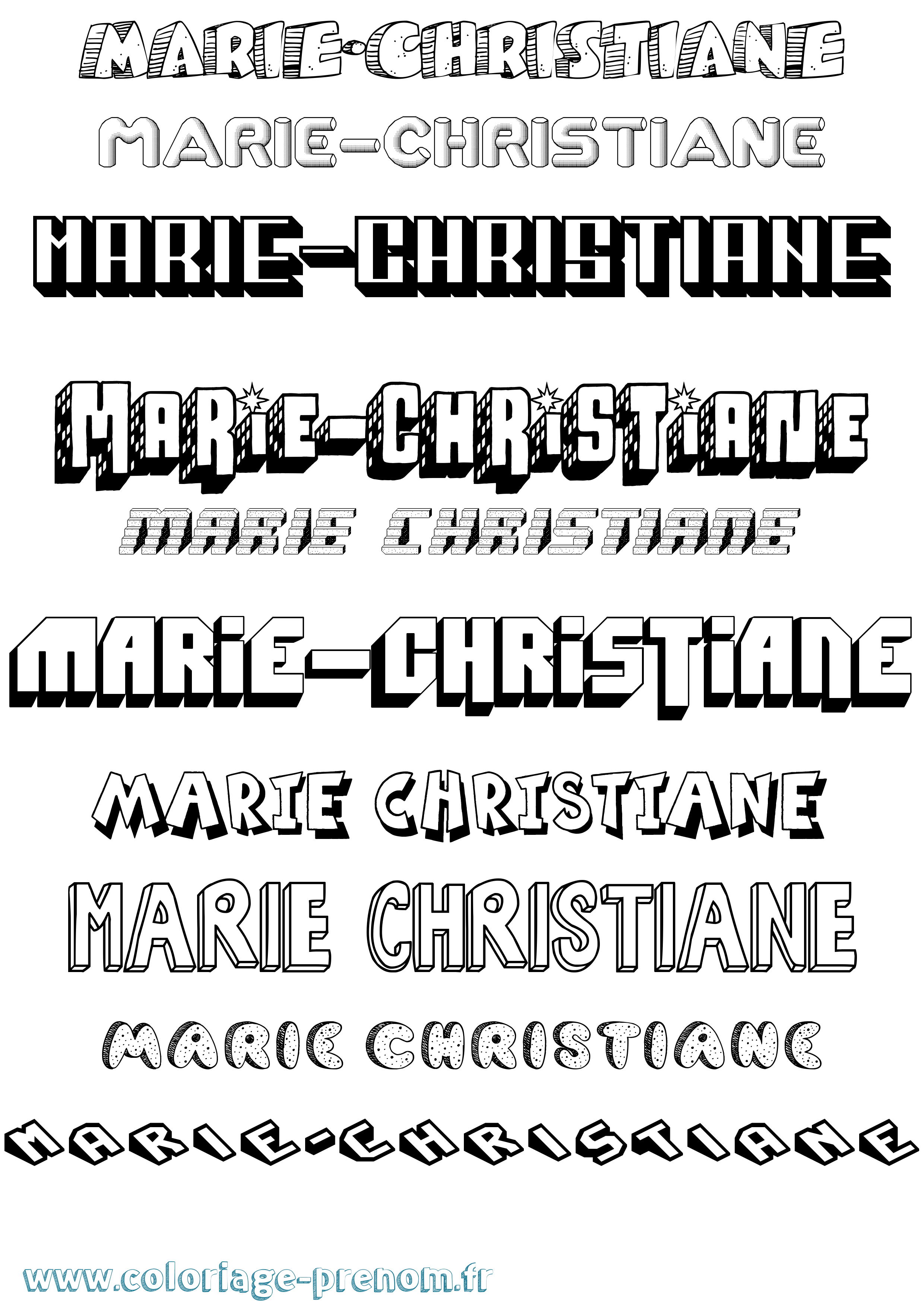 Coloriage Marie-Christiane Effet 3D Coloriage prénom Marie-Christiane Effet 3D