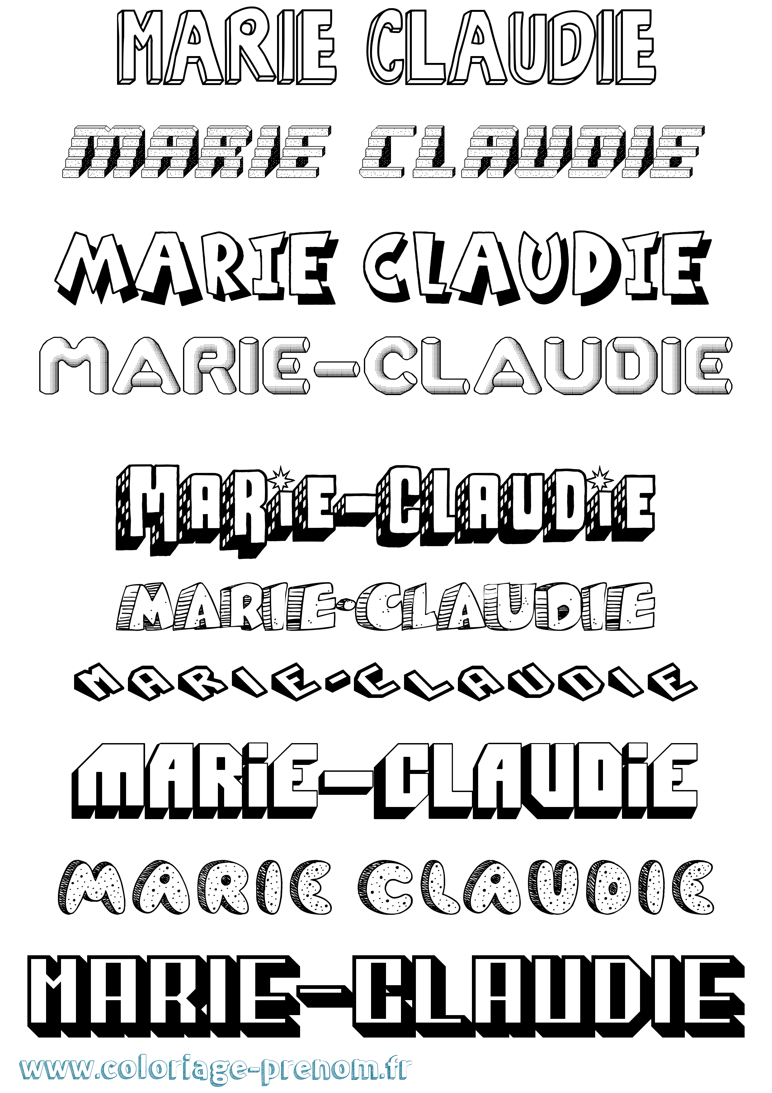 Coloriage Marie-Claudie Effet 3D Coloriage prénom Marie-Claudie Effet 3D