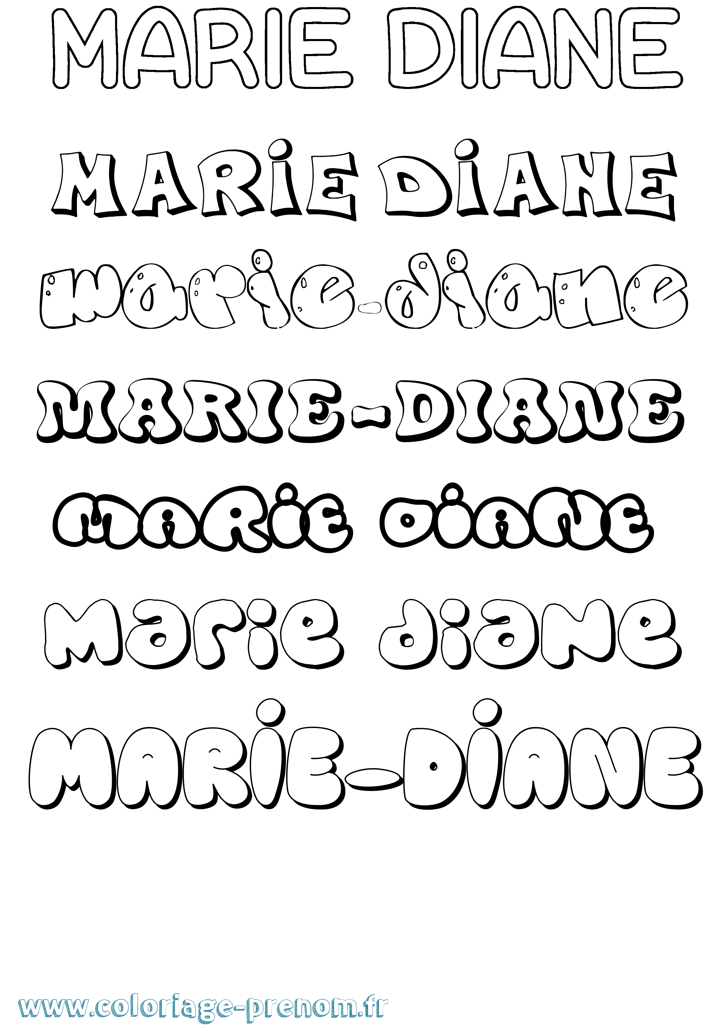 Coloriage Marie-Diane Bubble Coloriage prénom Marie-Diane Bubble