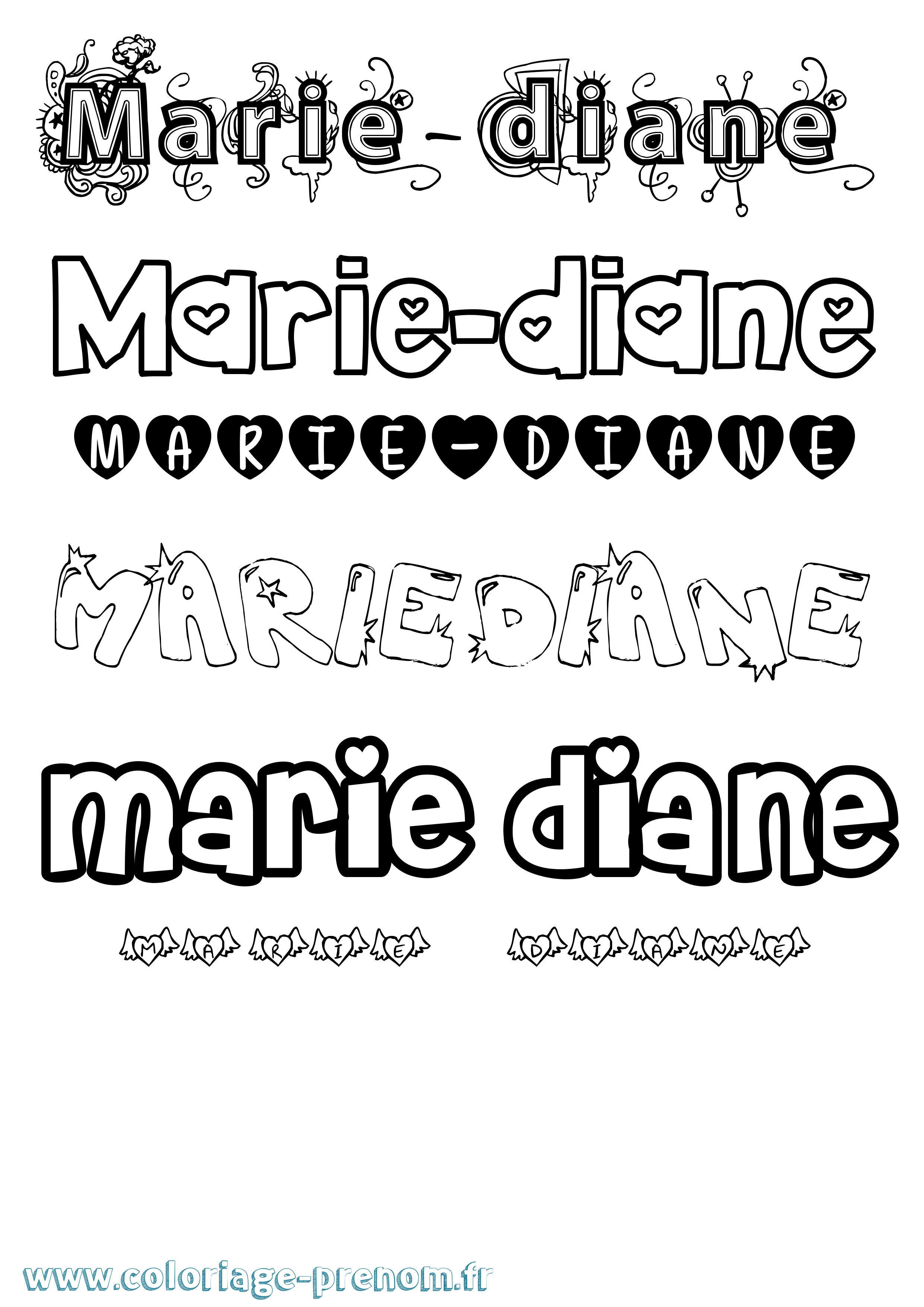 Coloriage Marie-Diane Girly Coloriage prénom Marie-Diane Girly