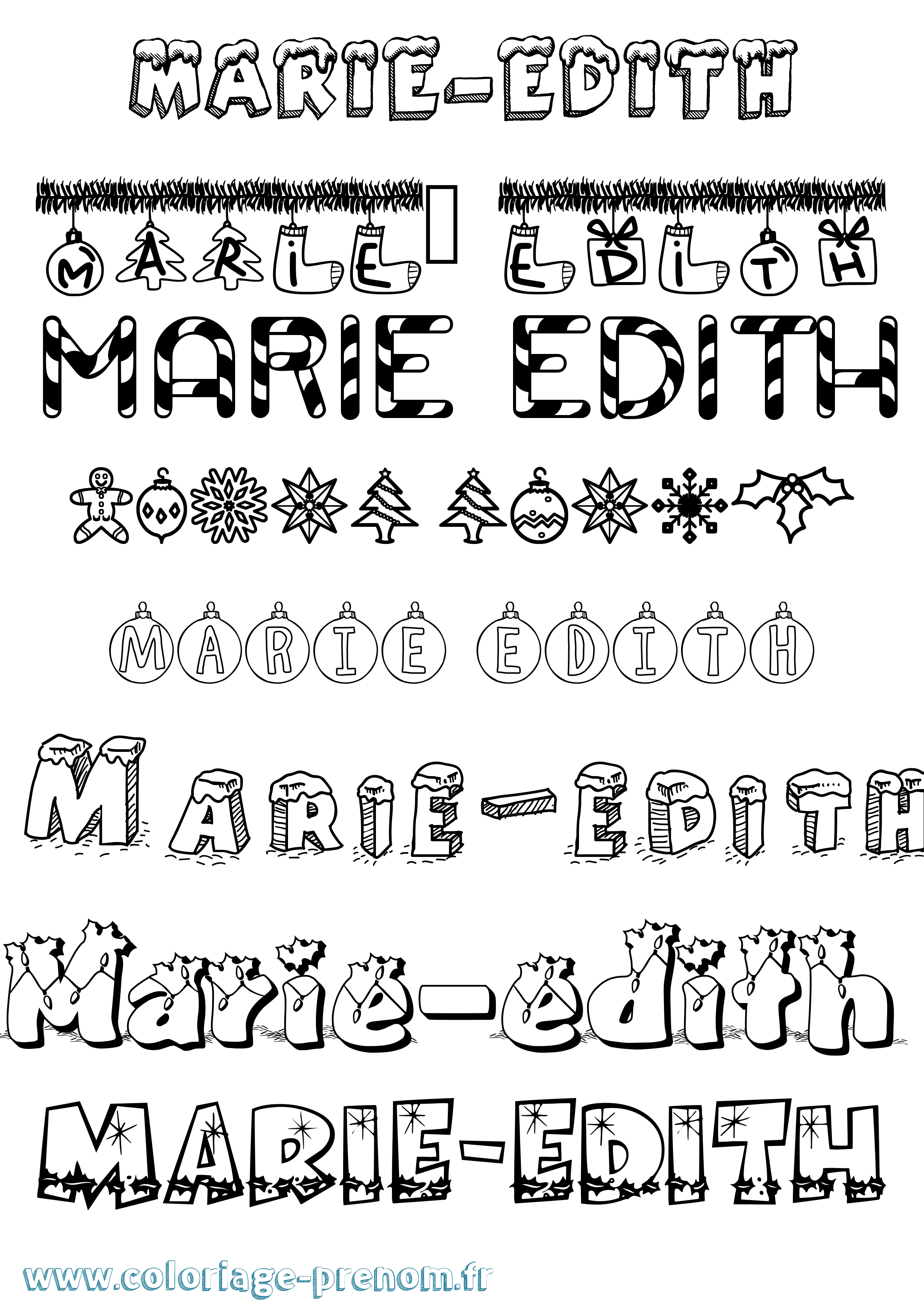 Coloriage Marie-Edith Noël Coloriage prénom Marie-Edith Noël