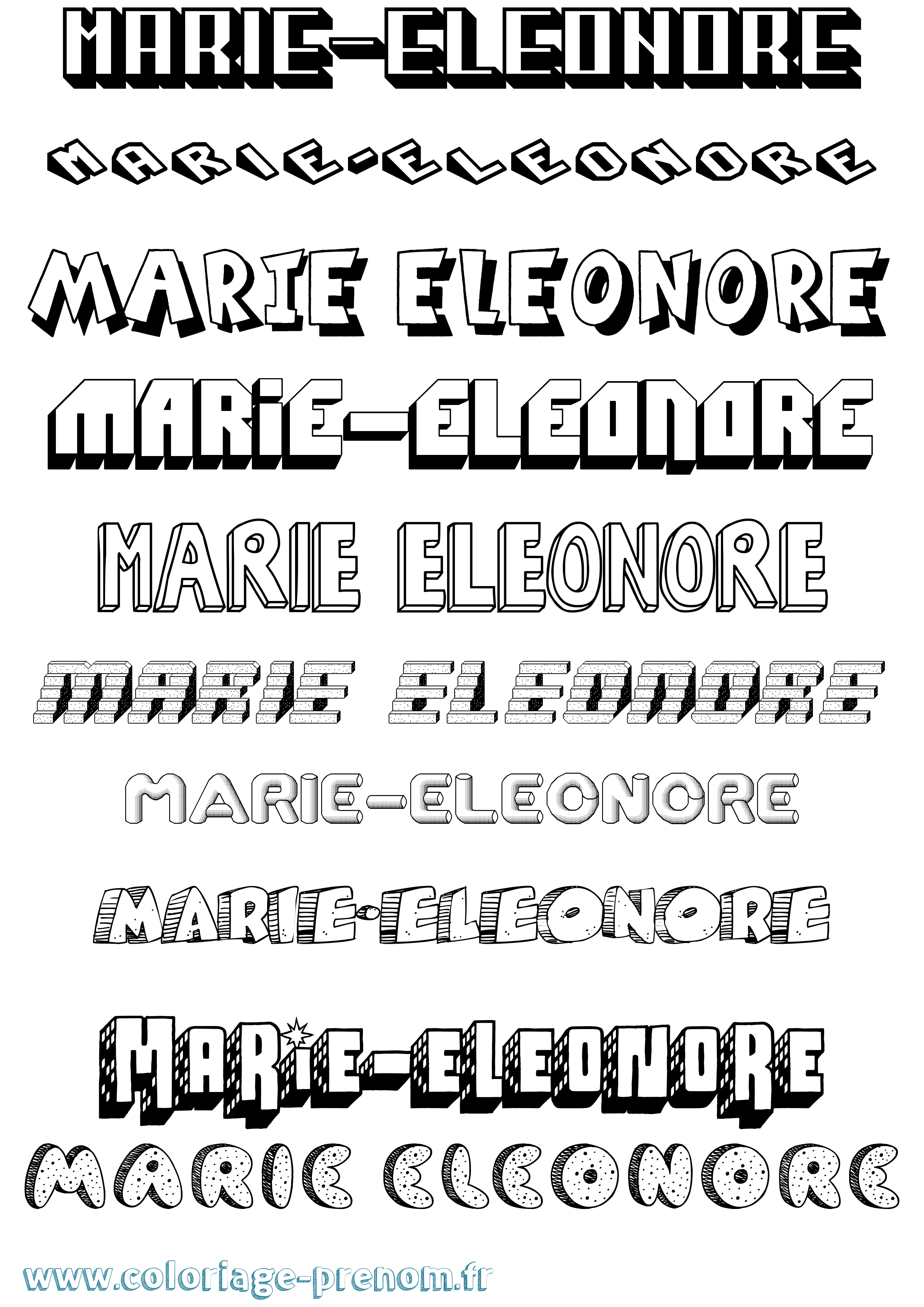 Coloriage Marie-Eleonore Effet 3D Coloriage prénom Marie-Eleonore Effet 3D