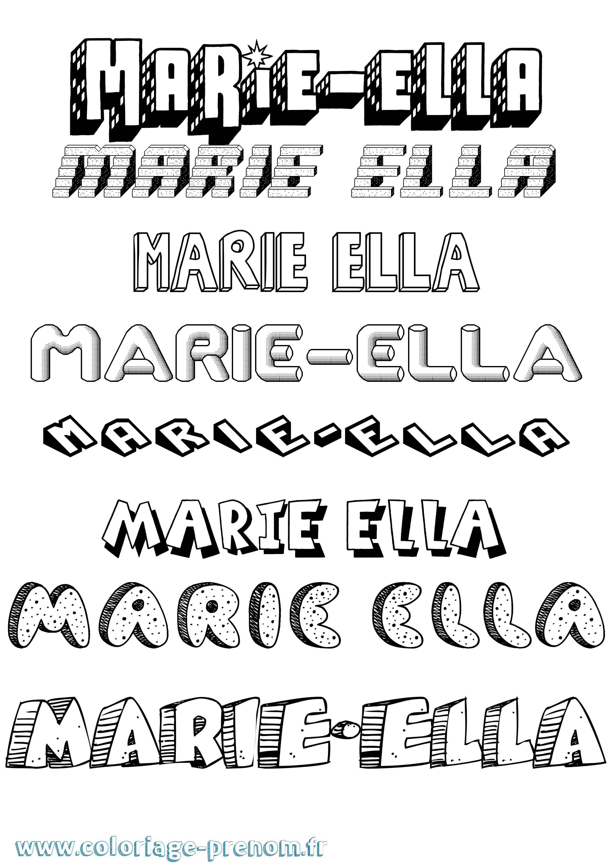Coloriage Marie-Ella Effet 3D Coloriage prénom Marie-Ella Effet 3D