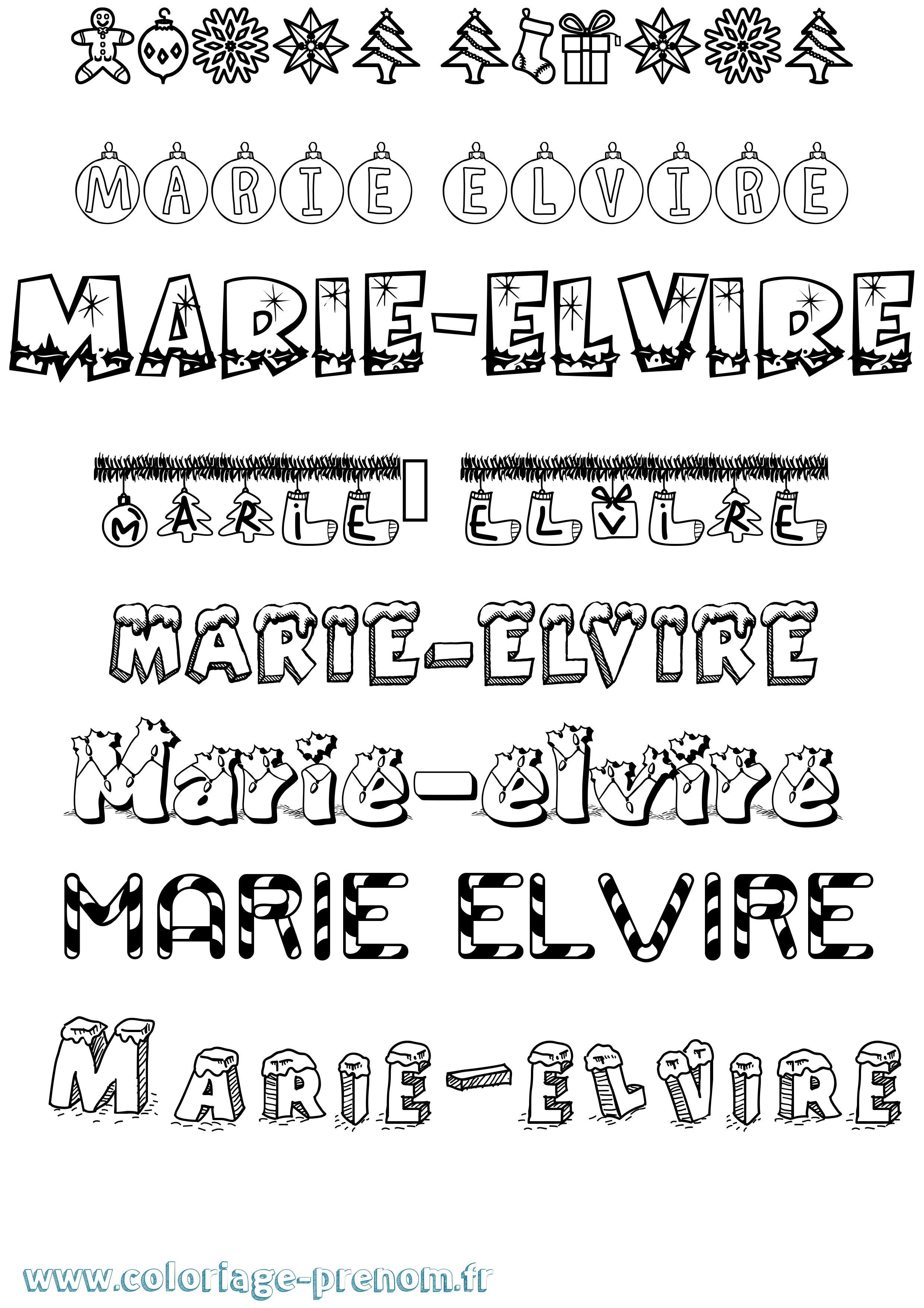 Coloriage Marie-Elvire Noël Coloriage prénom Marie-Elvire Noël