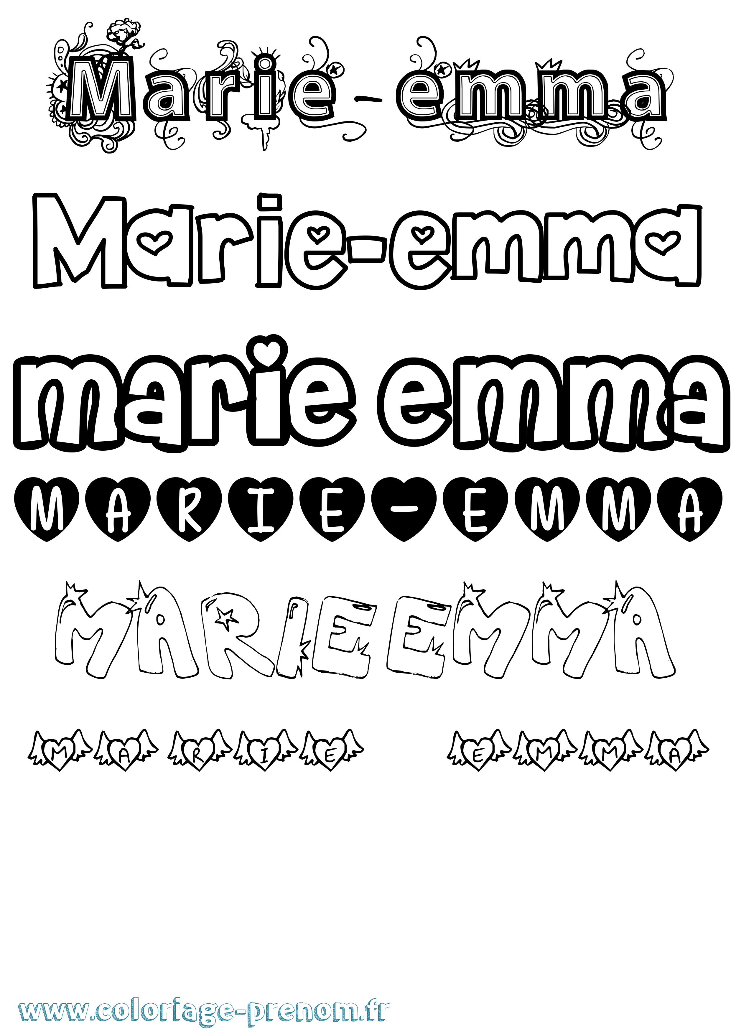 Coloriage Marie-Emma Girly Coloriage prénom Marie-Emma Girly