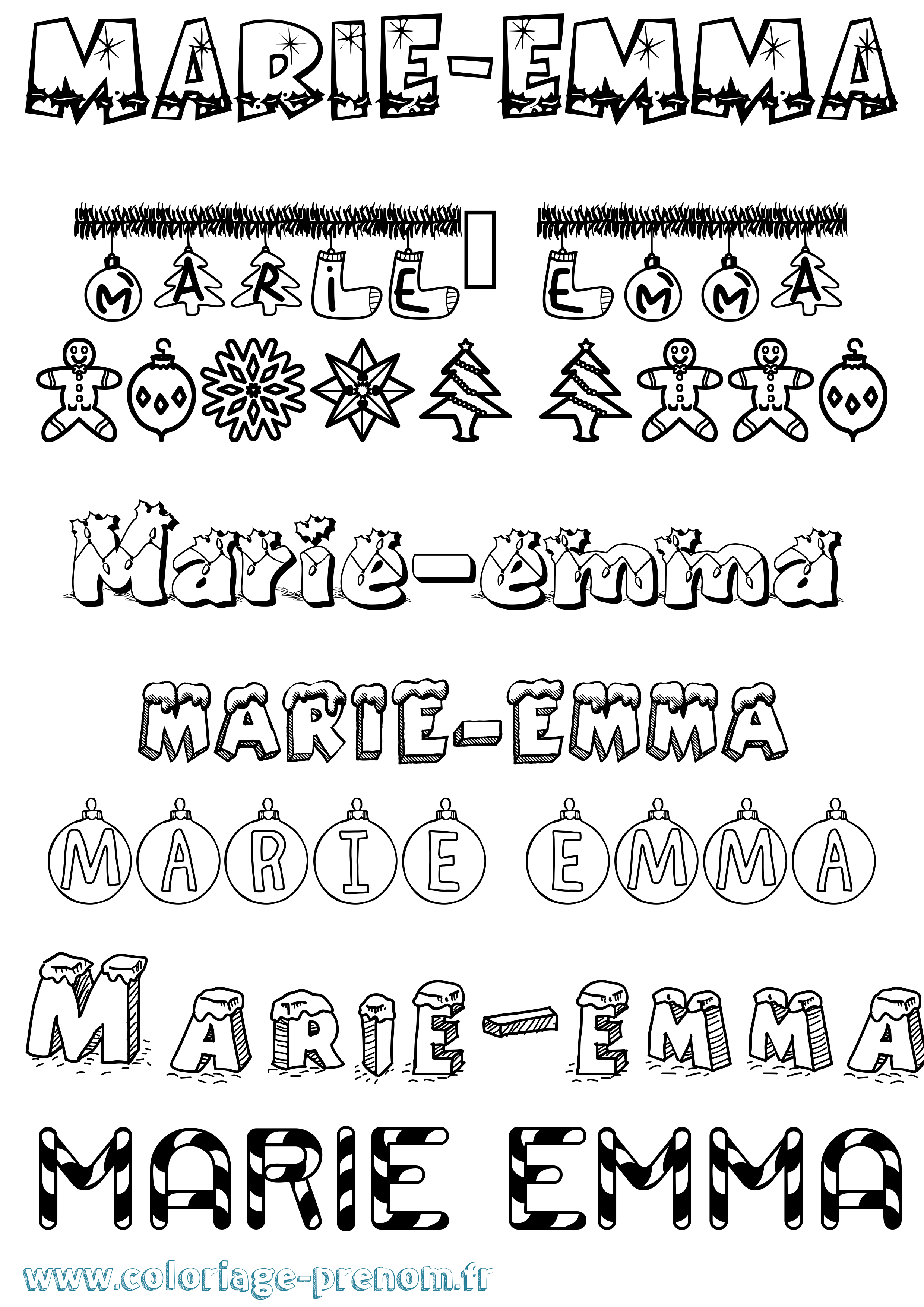 Coloriage Marie-Emma Noël Coloriage prénom Marie-Emma Noël